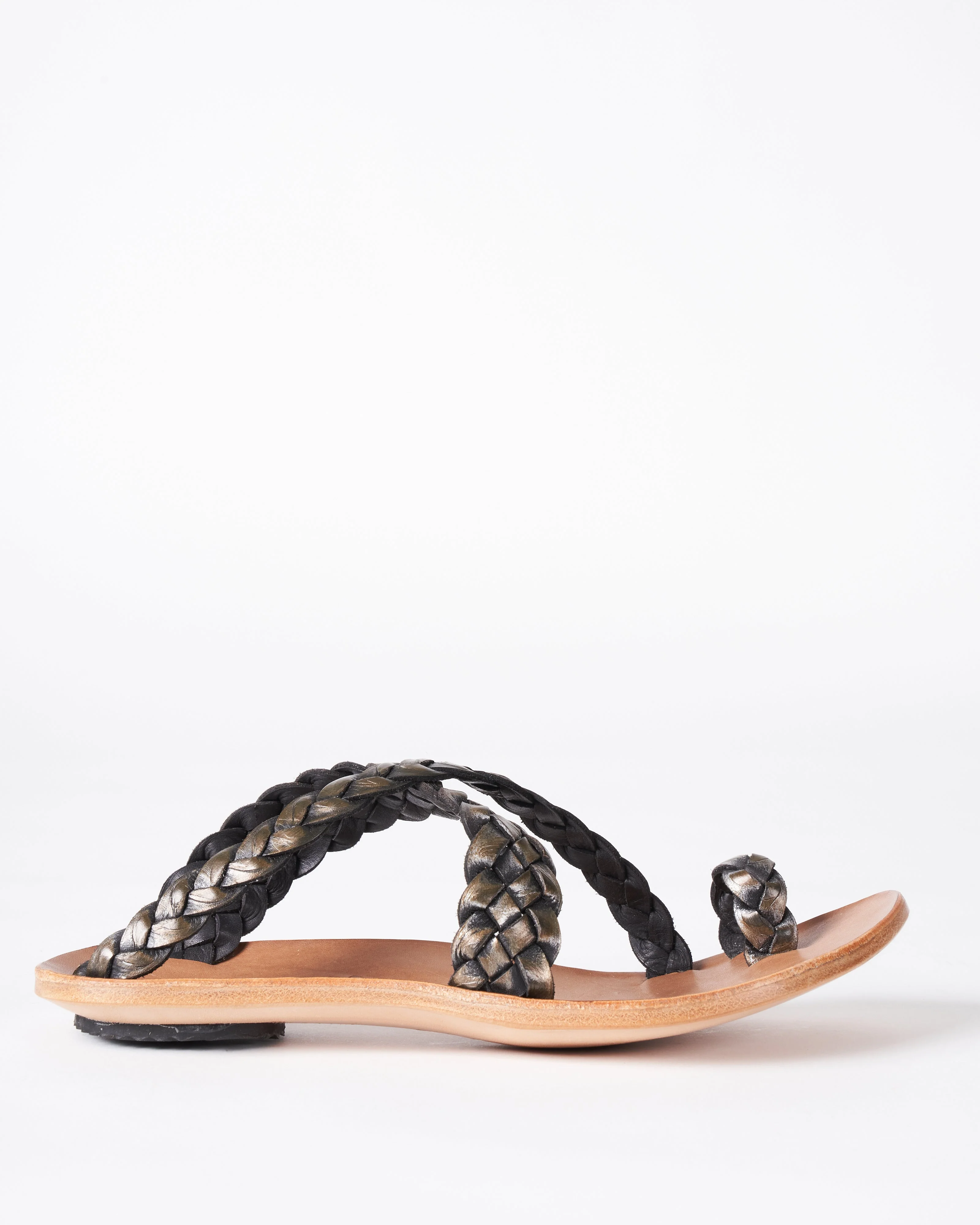 revival - braided leather flat sandal - metalic green - Image 2