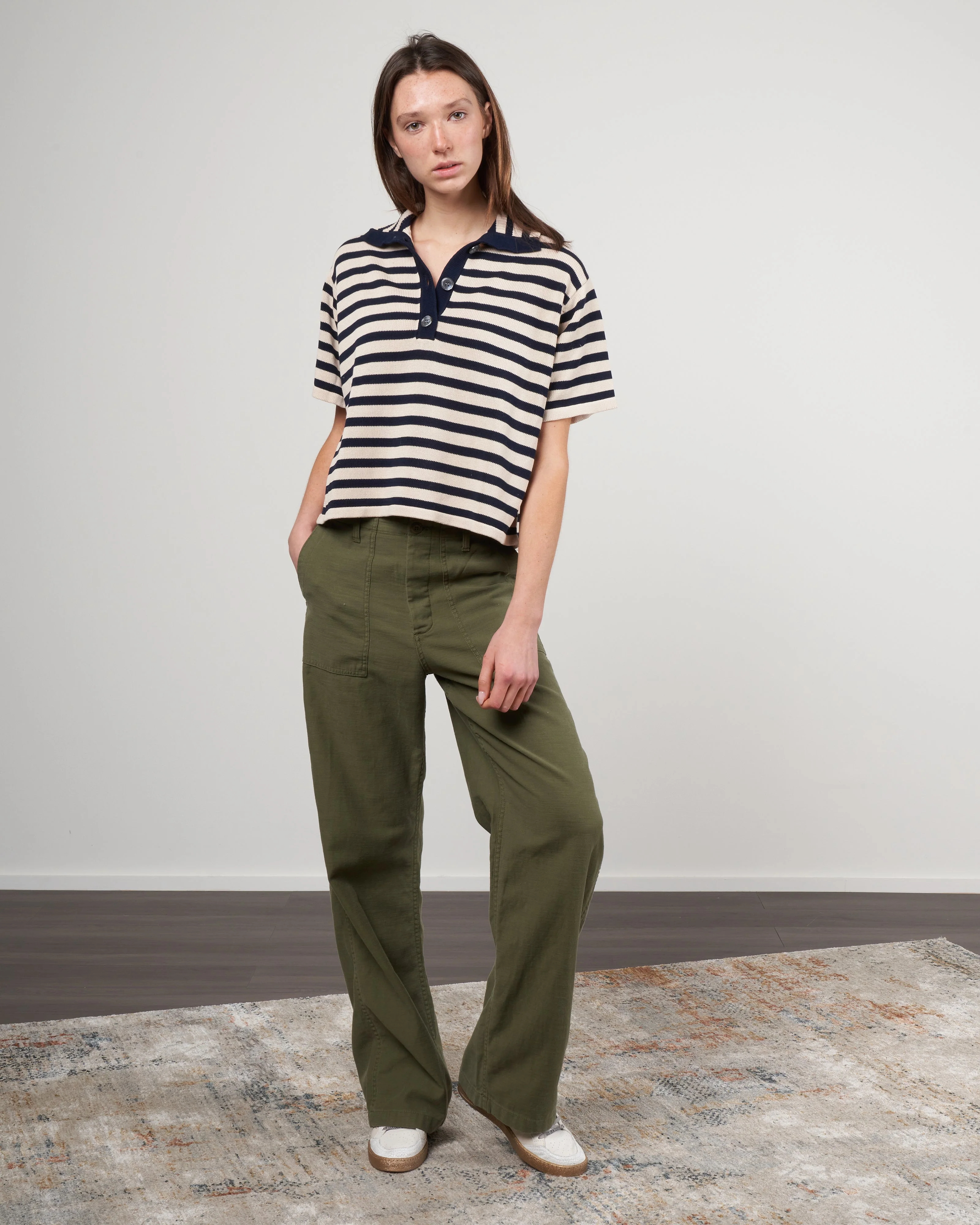 darcy stripe polo top - buttermilk/navy - Image 2