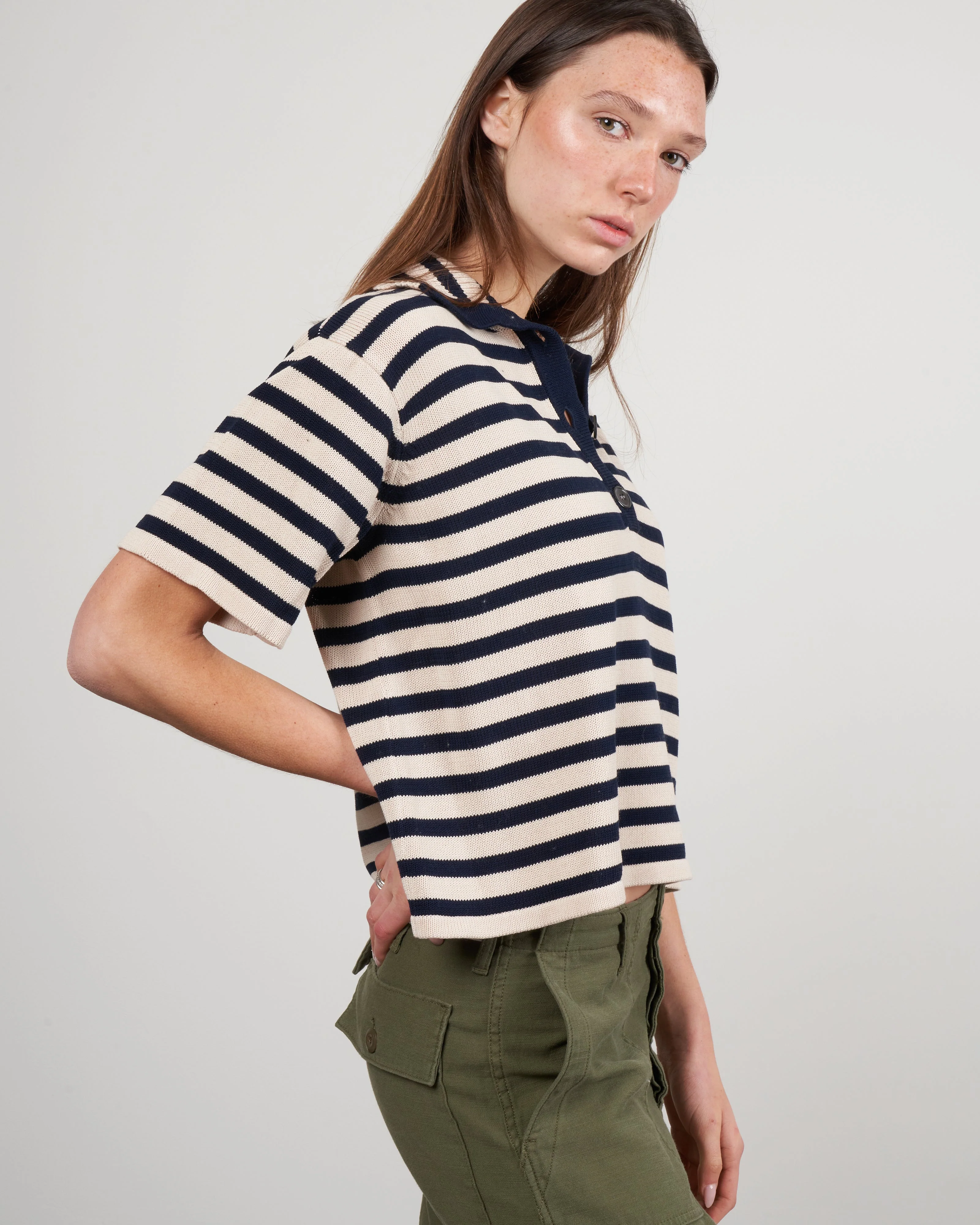 darcy stripe polo top - buttermilk/navy - Image 3