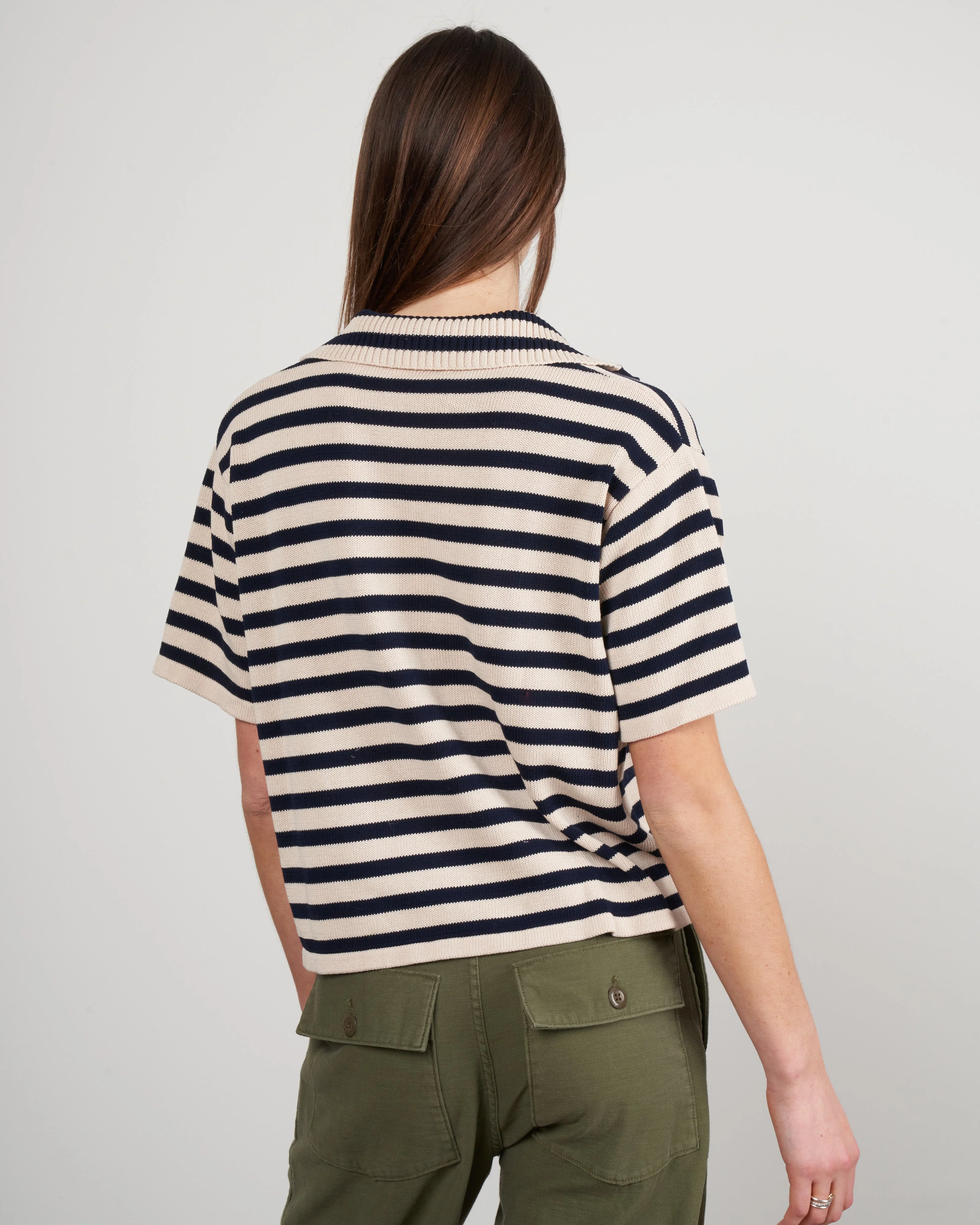 darcy stripe polo top - buttermilk/navy - Image 4