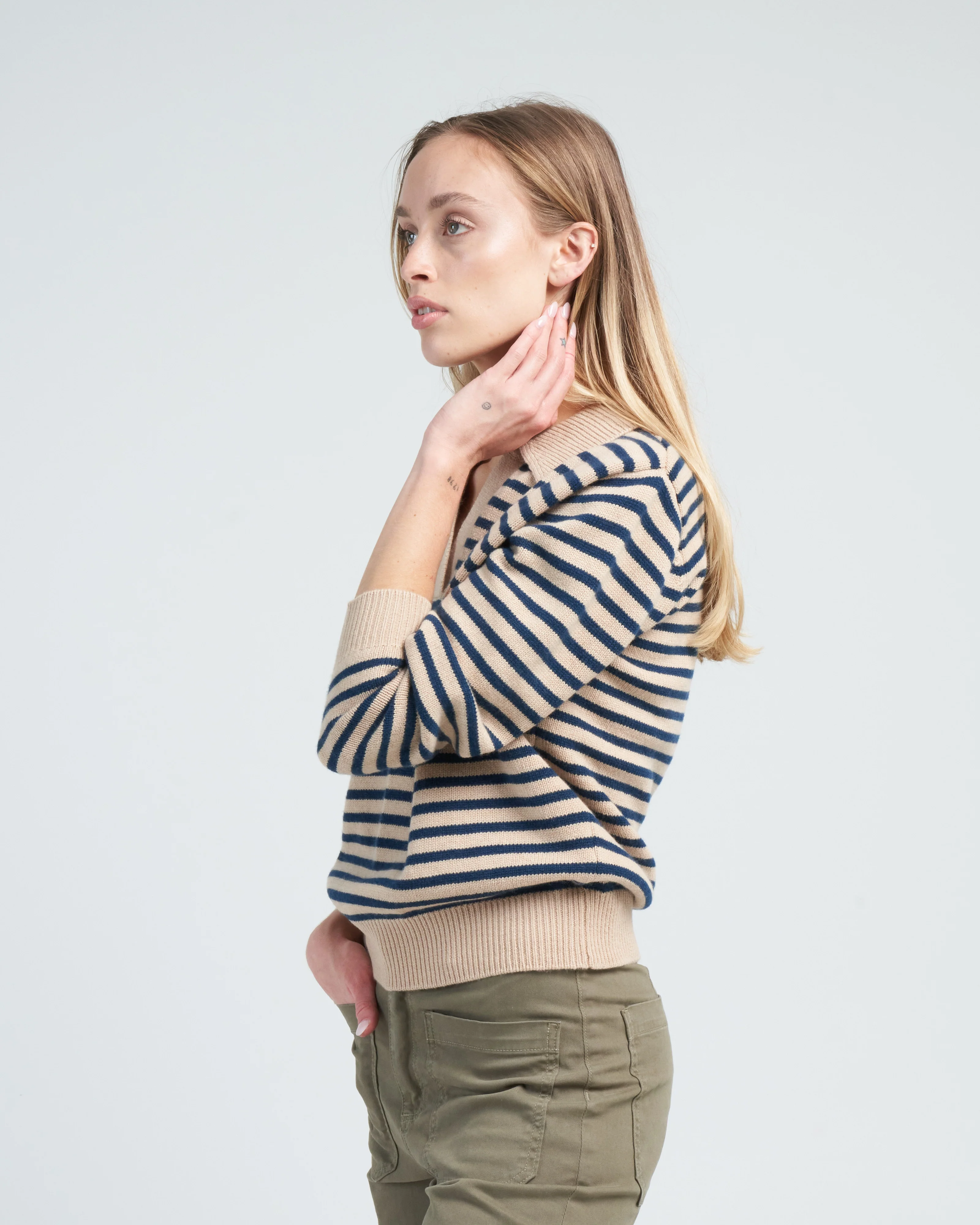 lucian stripe sweater - biscuit/dark indigo - Image 3