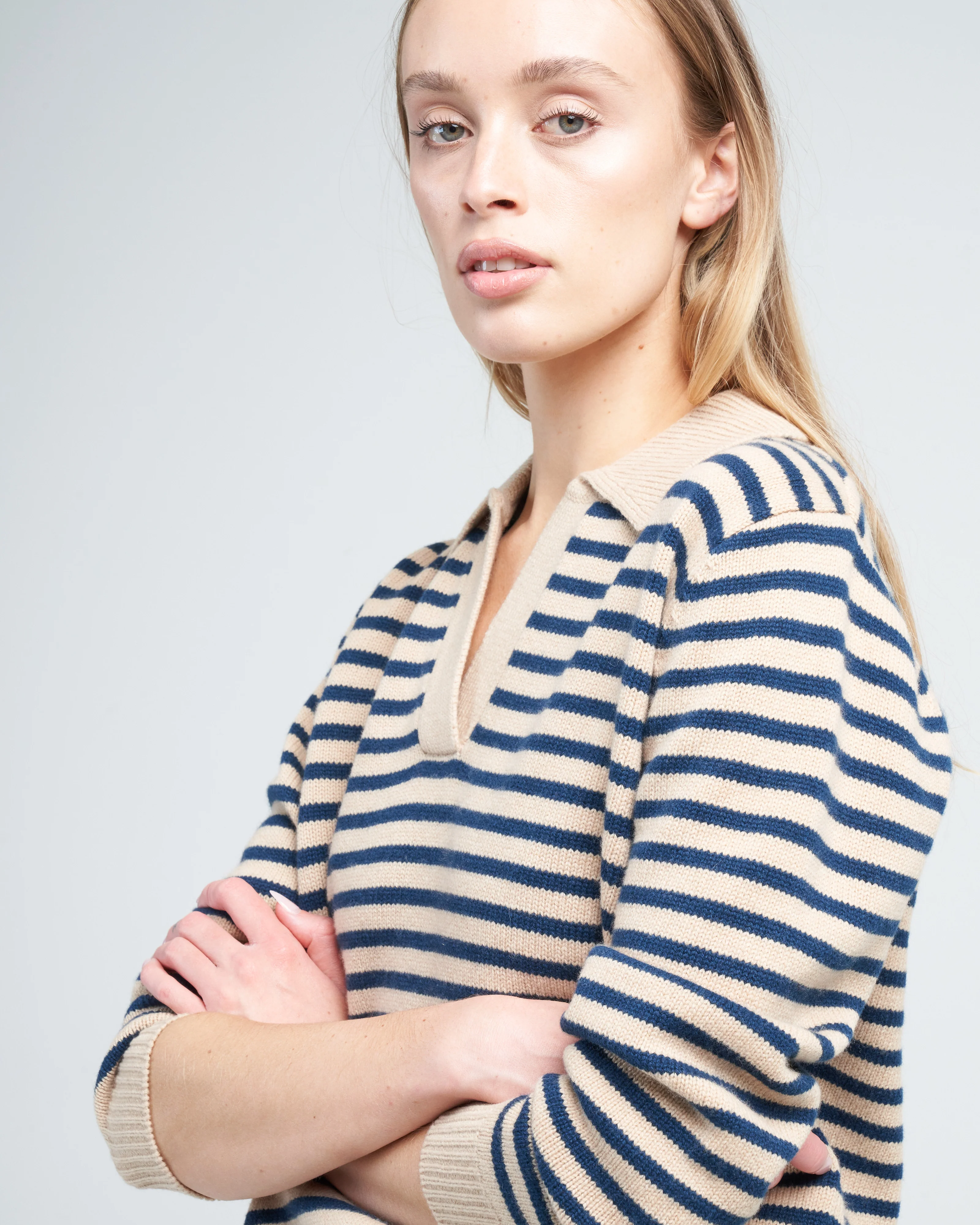 lucian stripe sweater - biscuit/dark indigo - Image 5