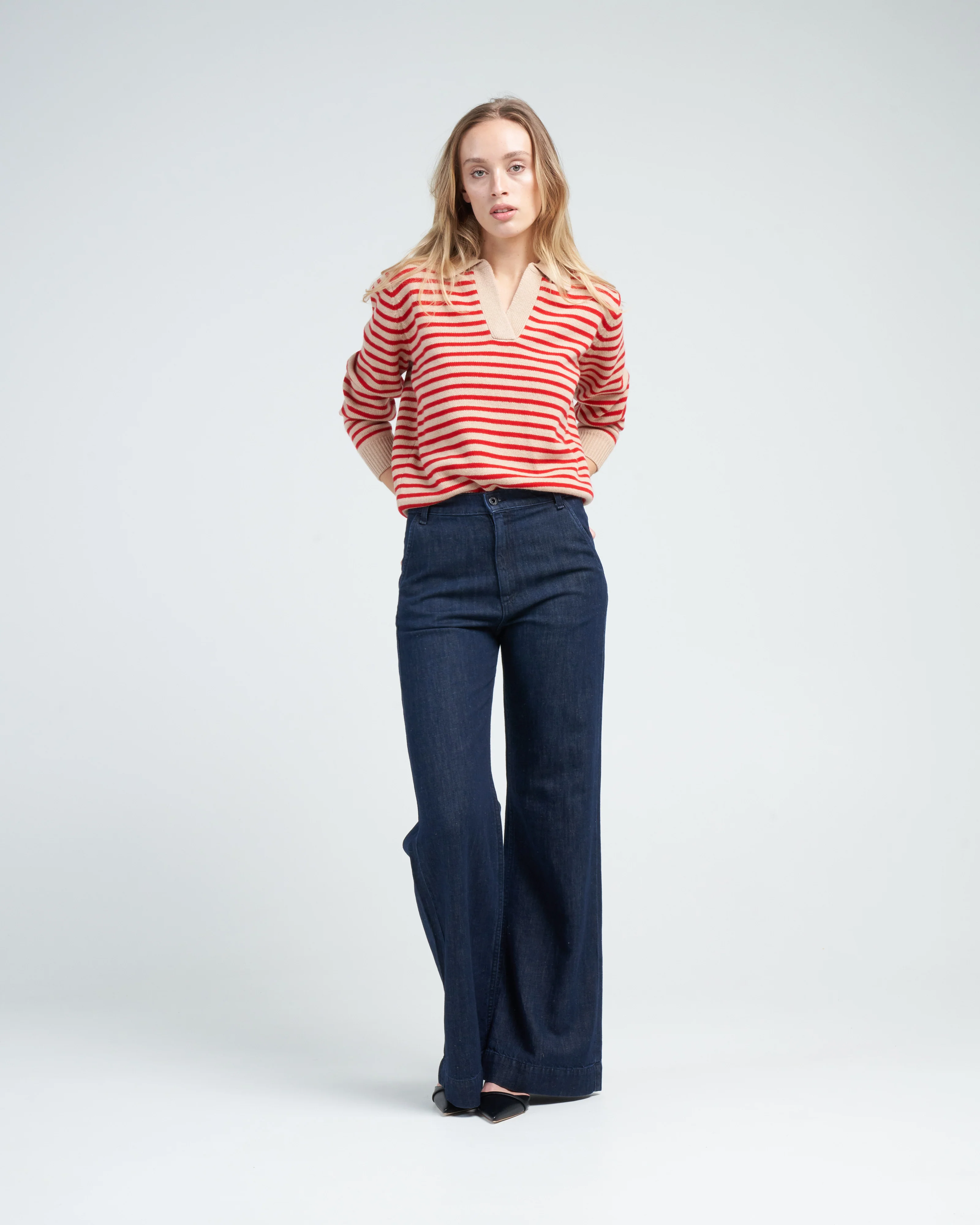 lucian stripe sweater - biscuit/scarlet red - Image 2