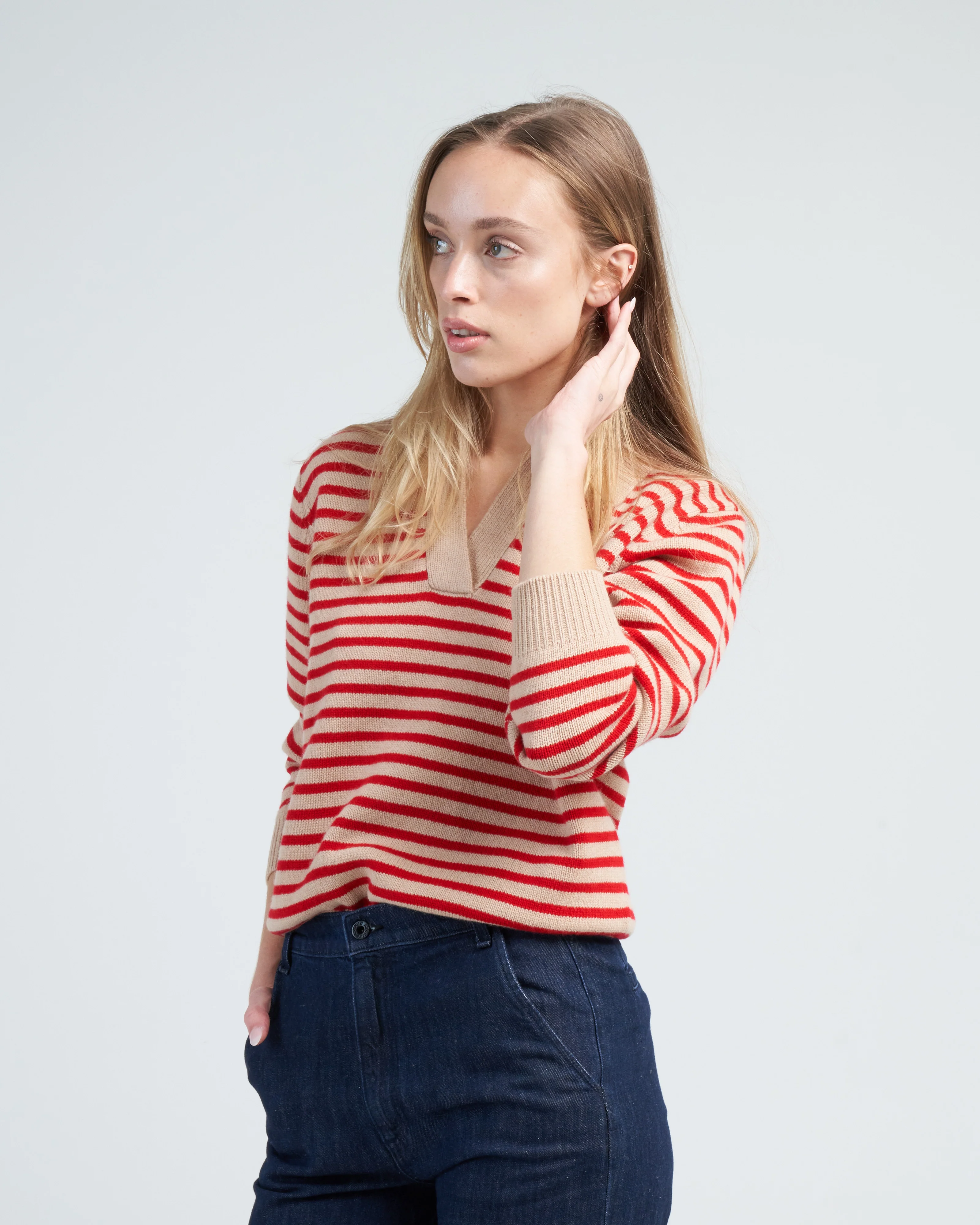 lucian stripe sweater - biscuit/scarlet red - Image 3
