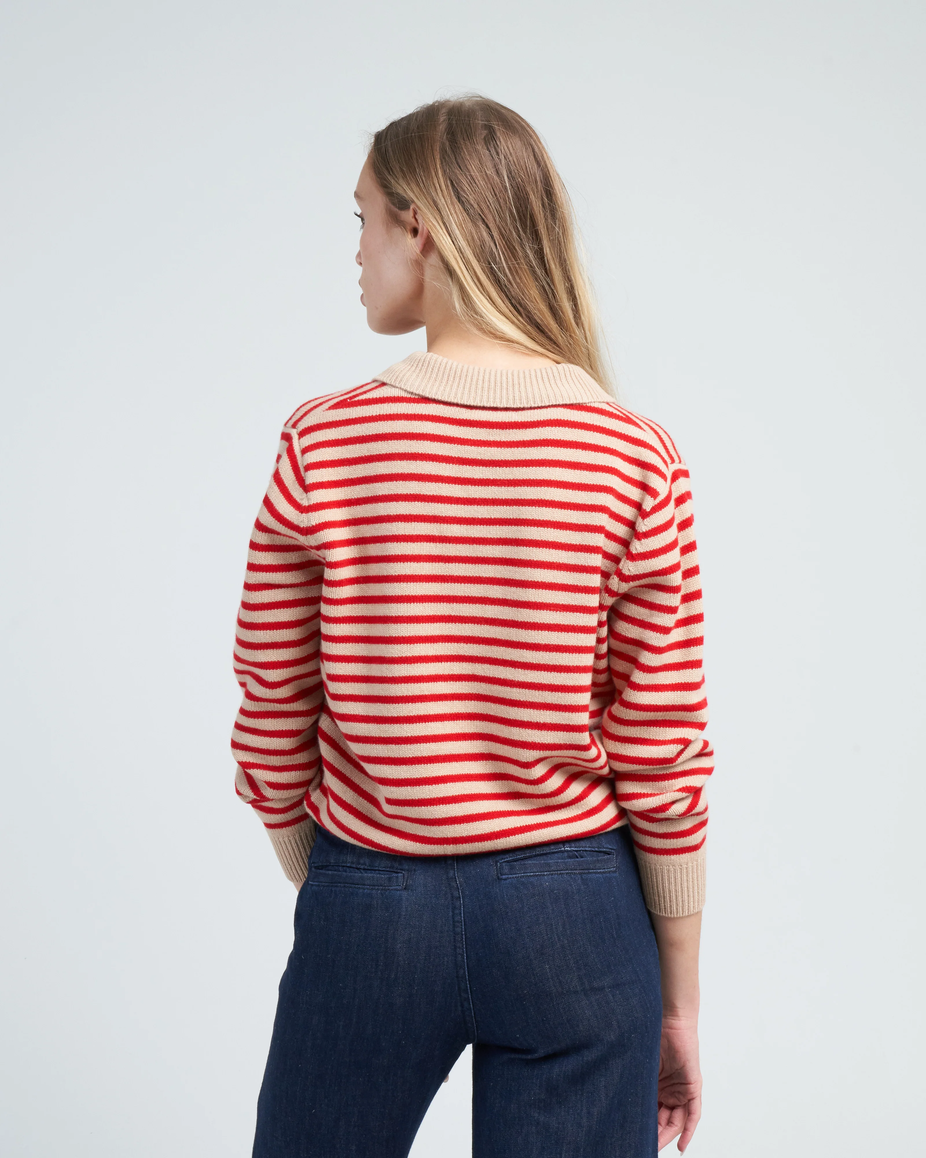 lucian stripe sweater - biscuit/scarlet red - Image 4