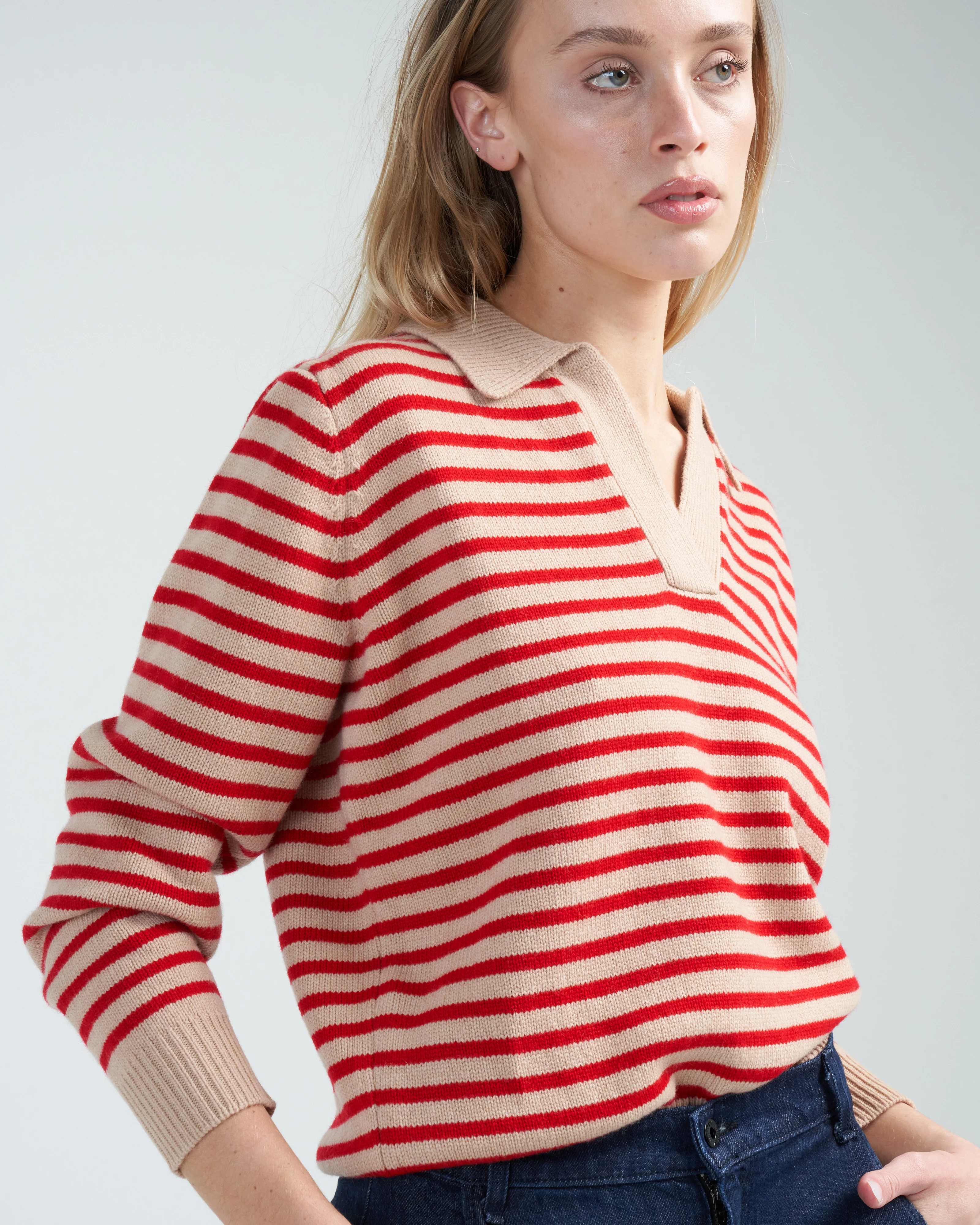 lucian stripe sweater - biscuit/scarlet red - Image 5