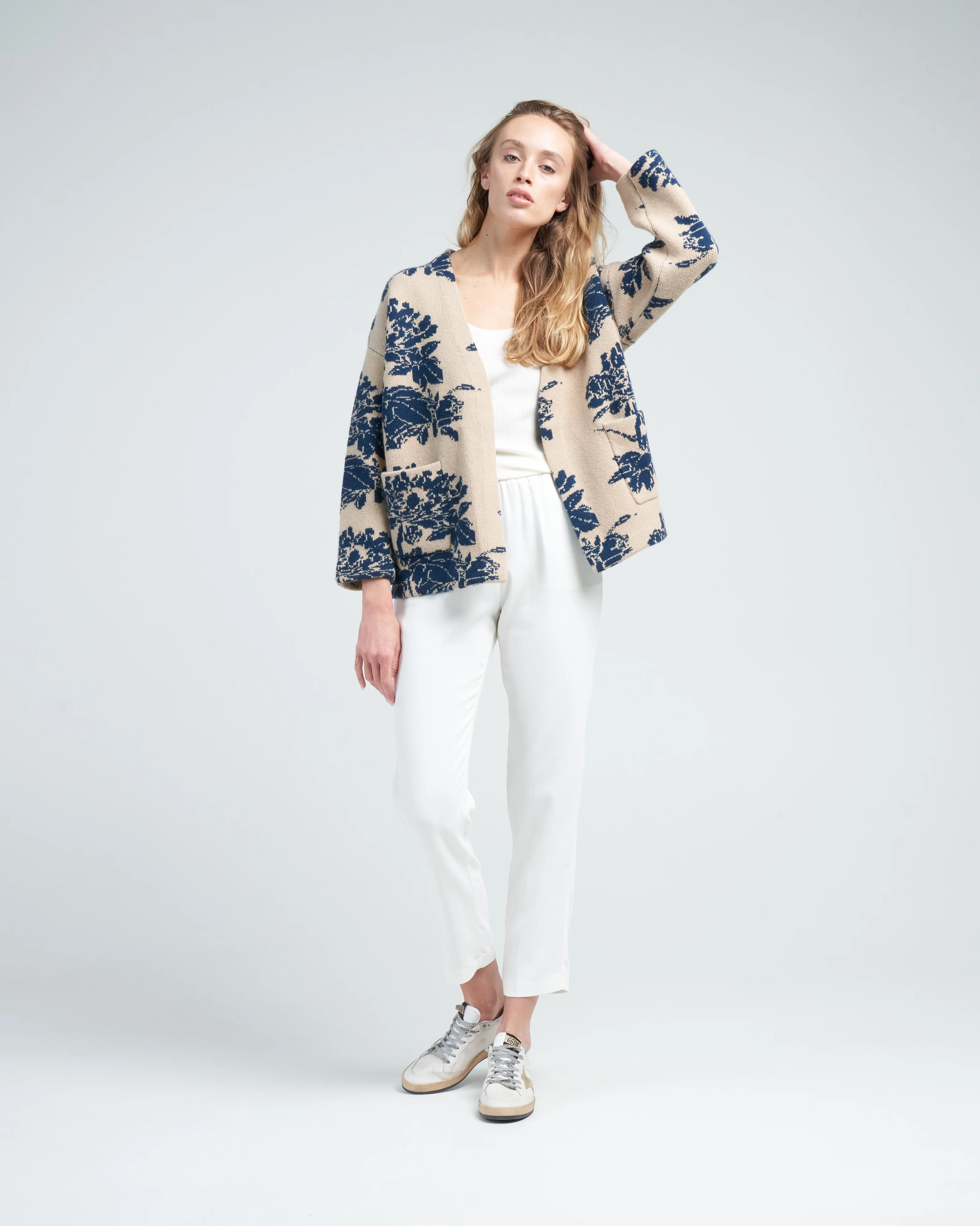 sonia cardigan - biscuit/dark indigo - Image 2