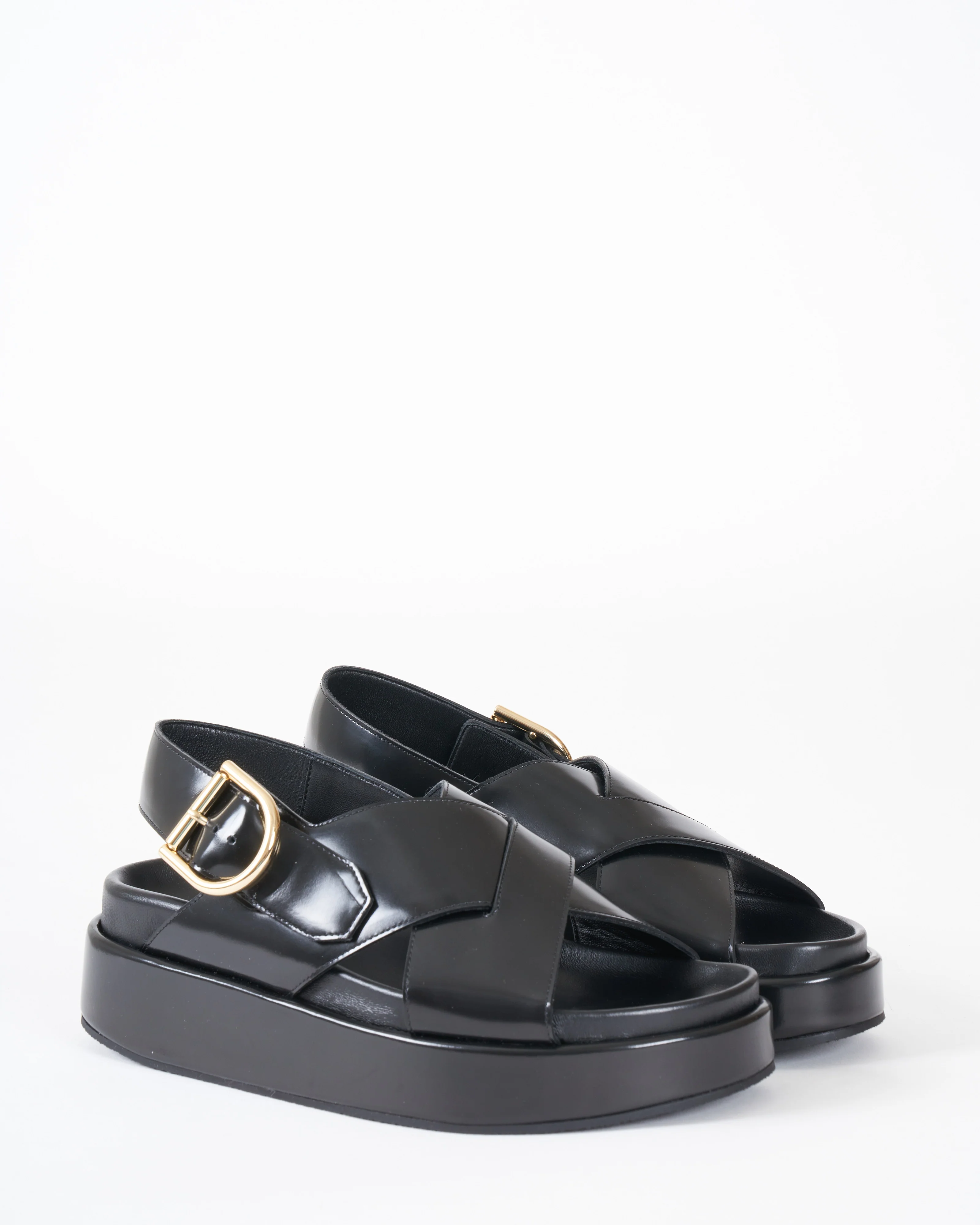 crisscross footbed sandal - black leather