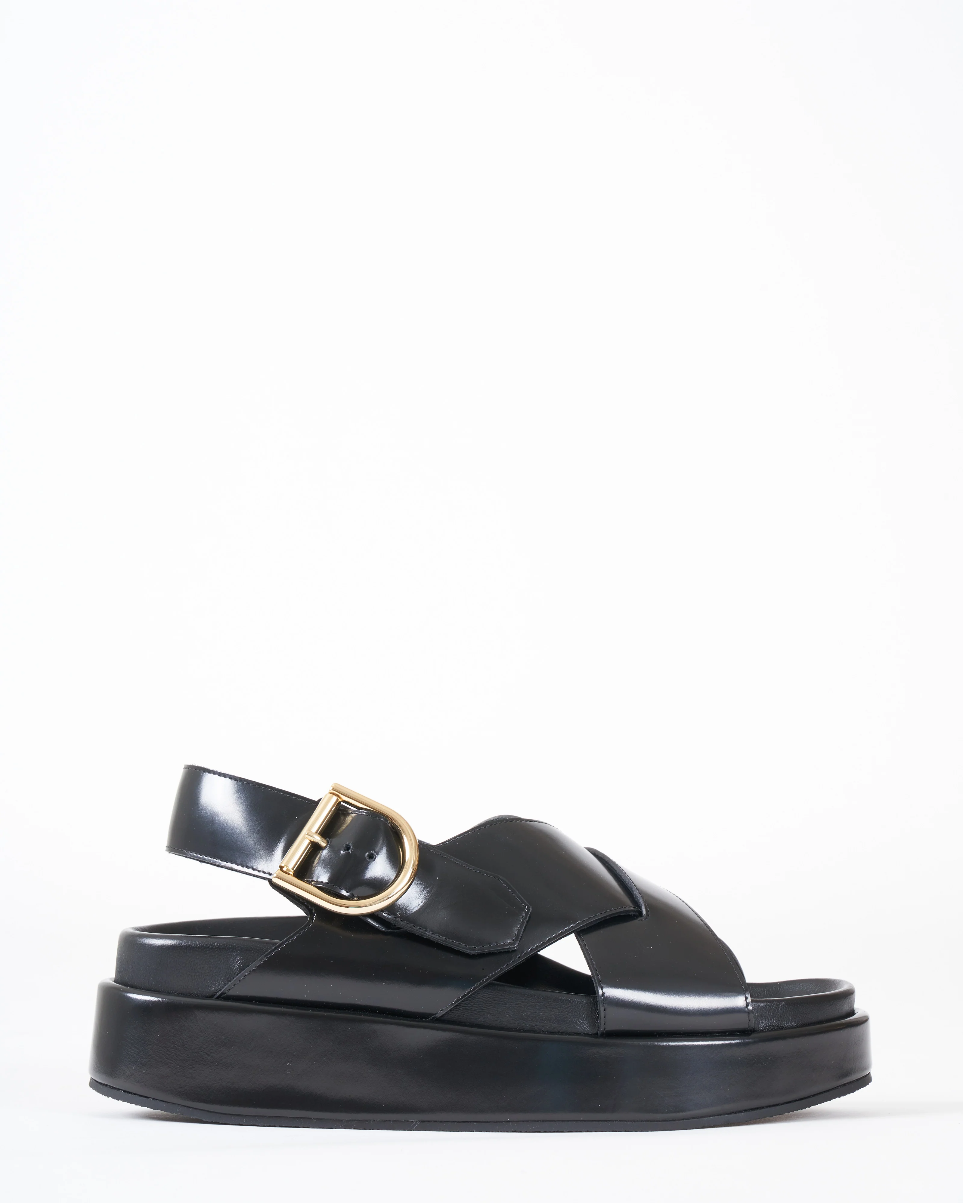 crisscross footbed sandal - black leather - Image 2