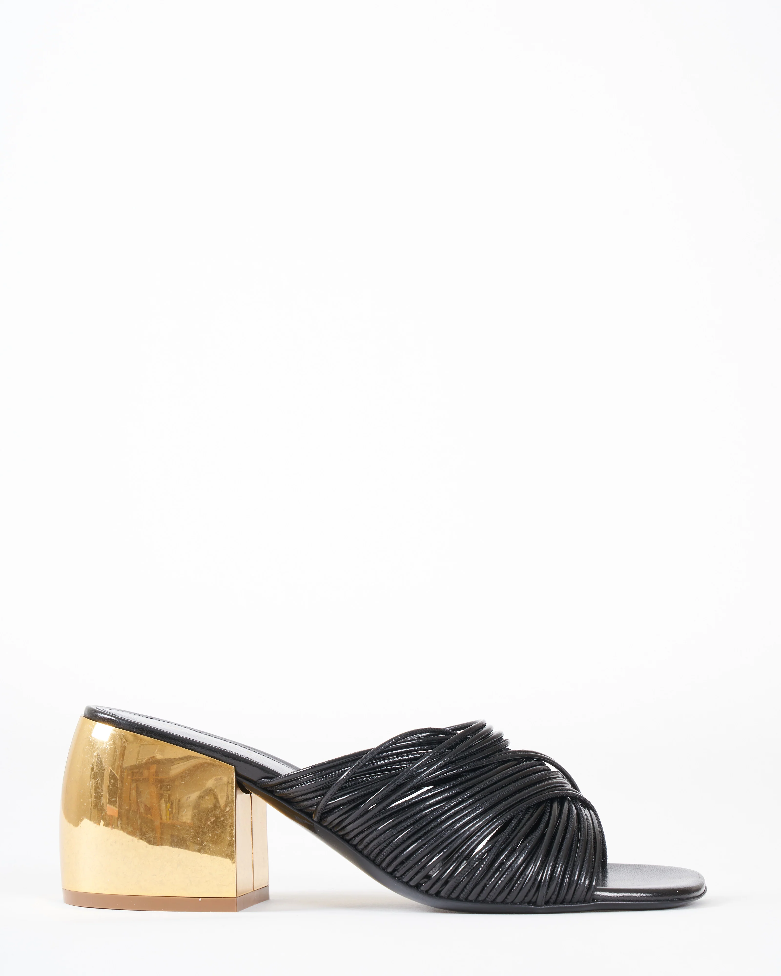 strappy heel - black leather brass heel - Image 2