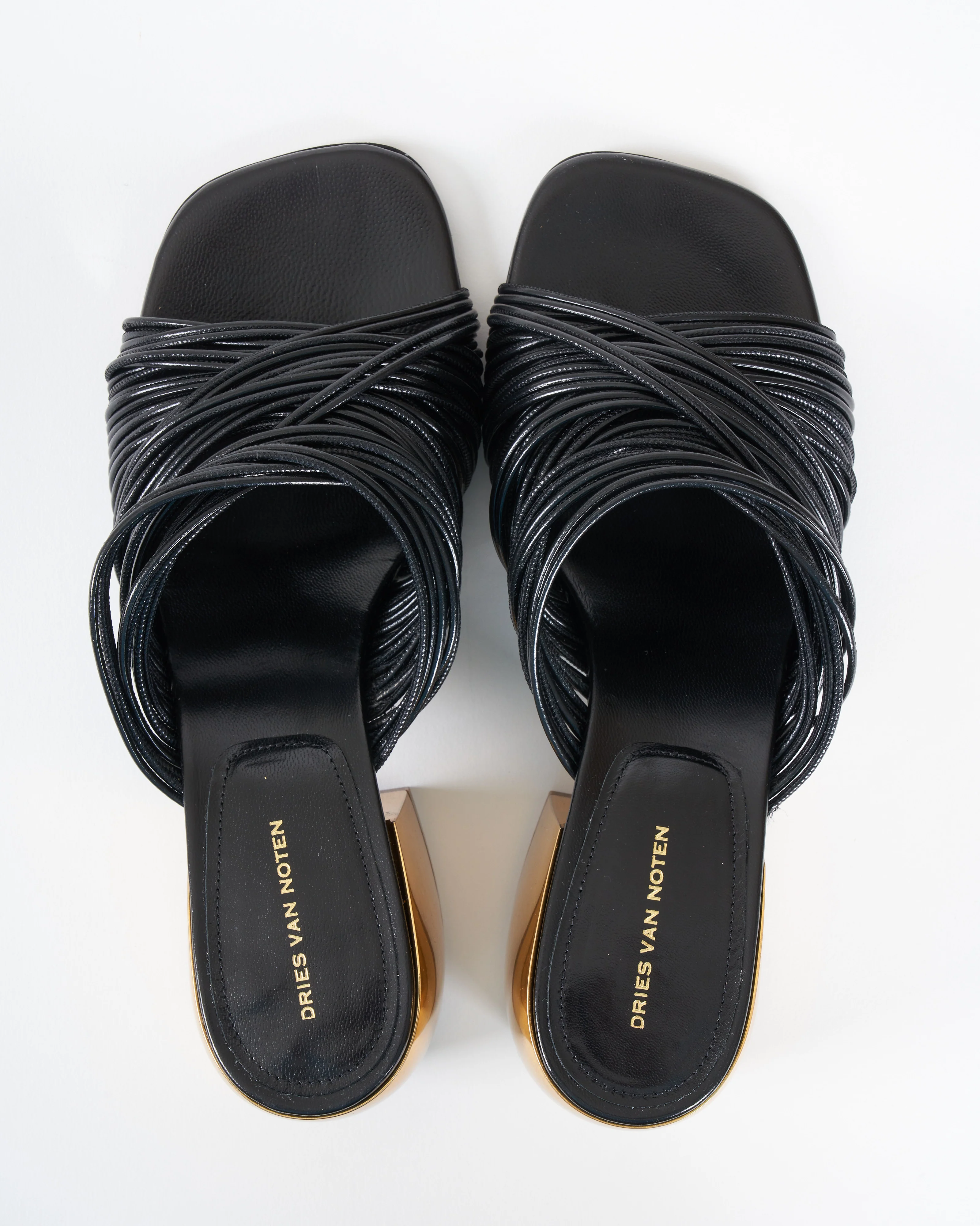 strappy heel - black leather brass heel - Image 3