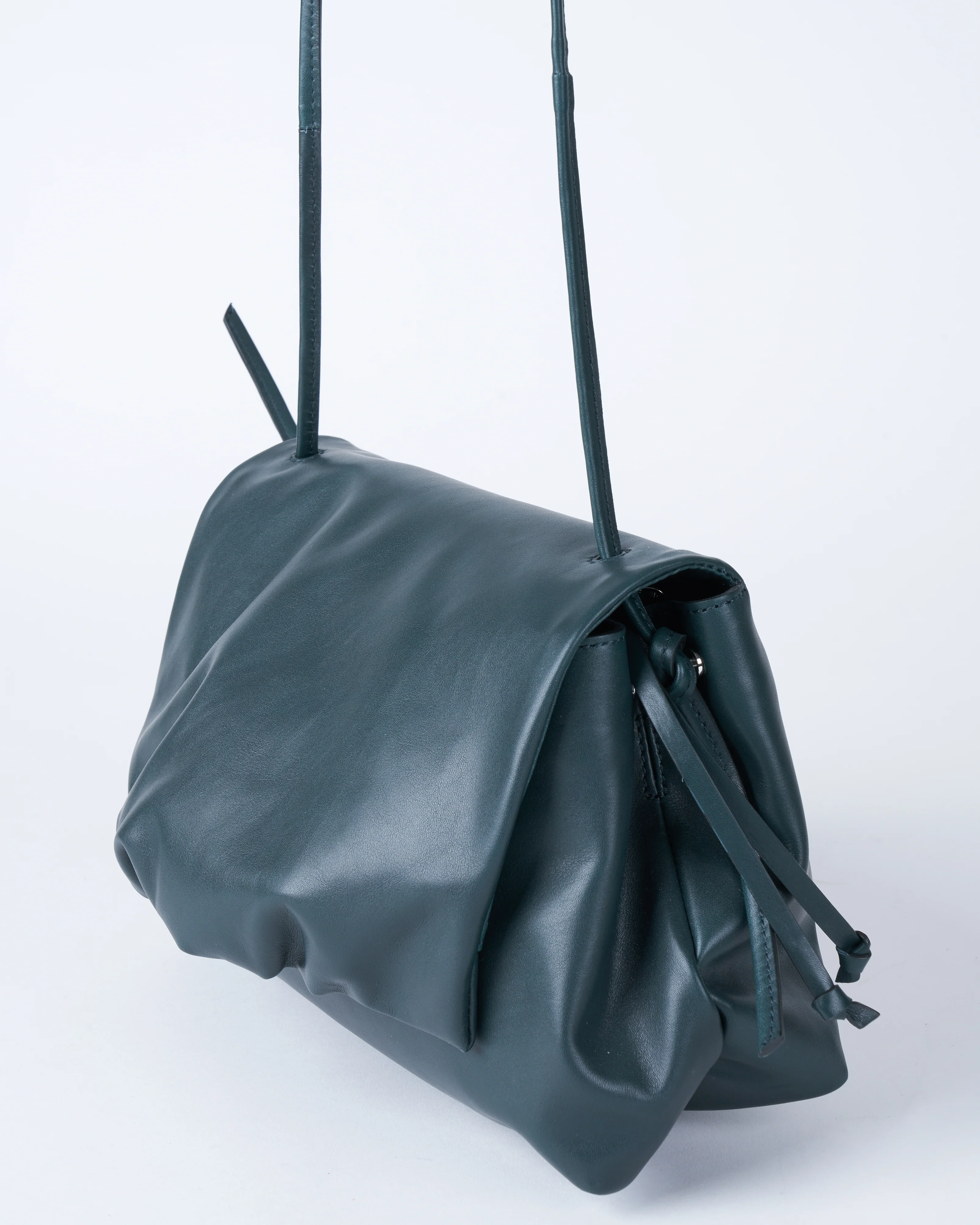tumbled leather shoulder bag - dark green - Image 3