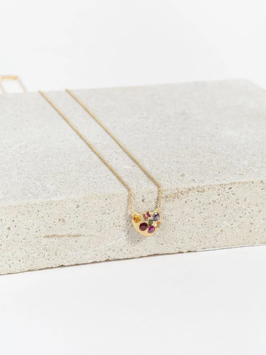 eroded disc necklace with rainbow sapphires - Image 2