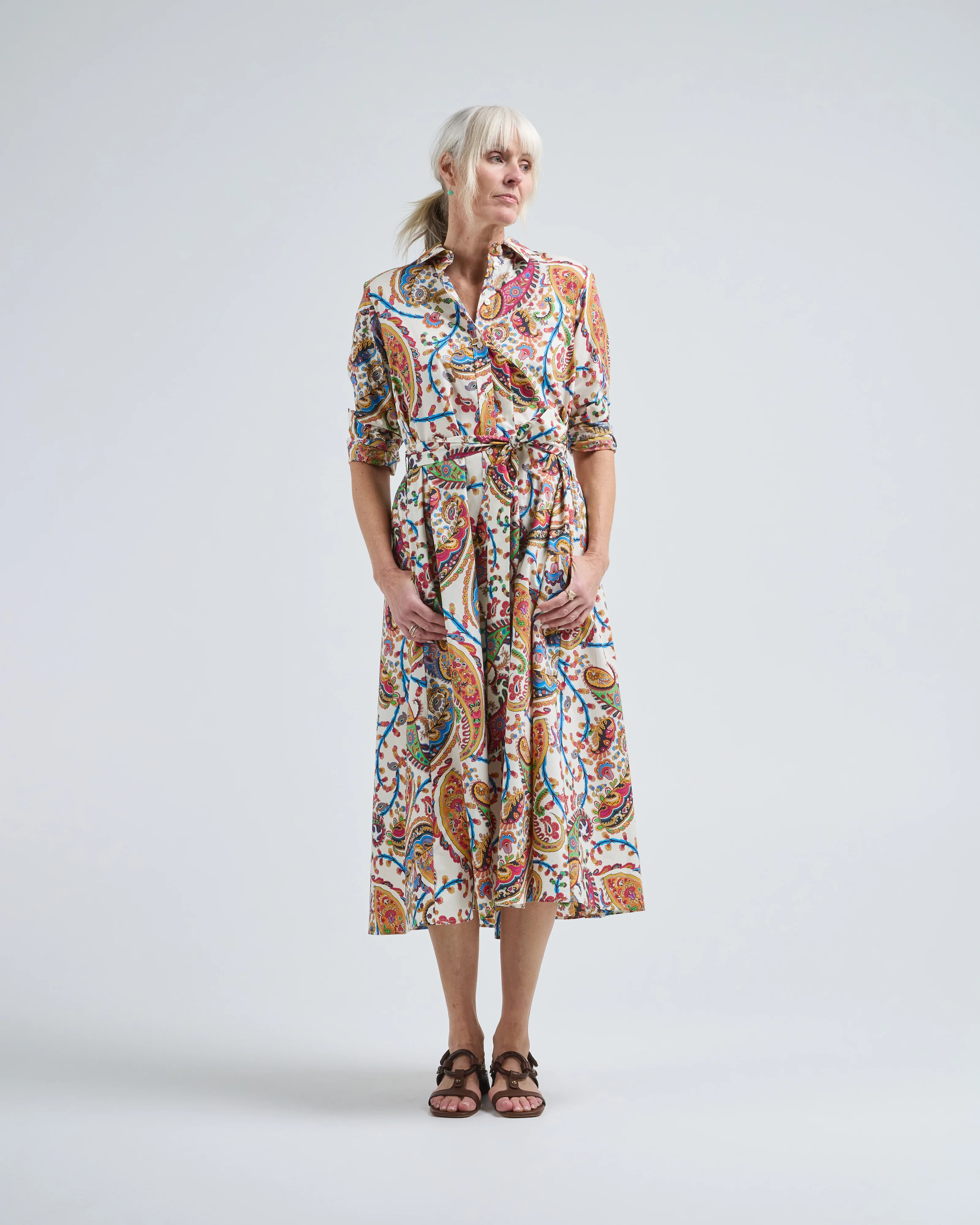 belted midi shirt dress