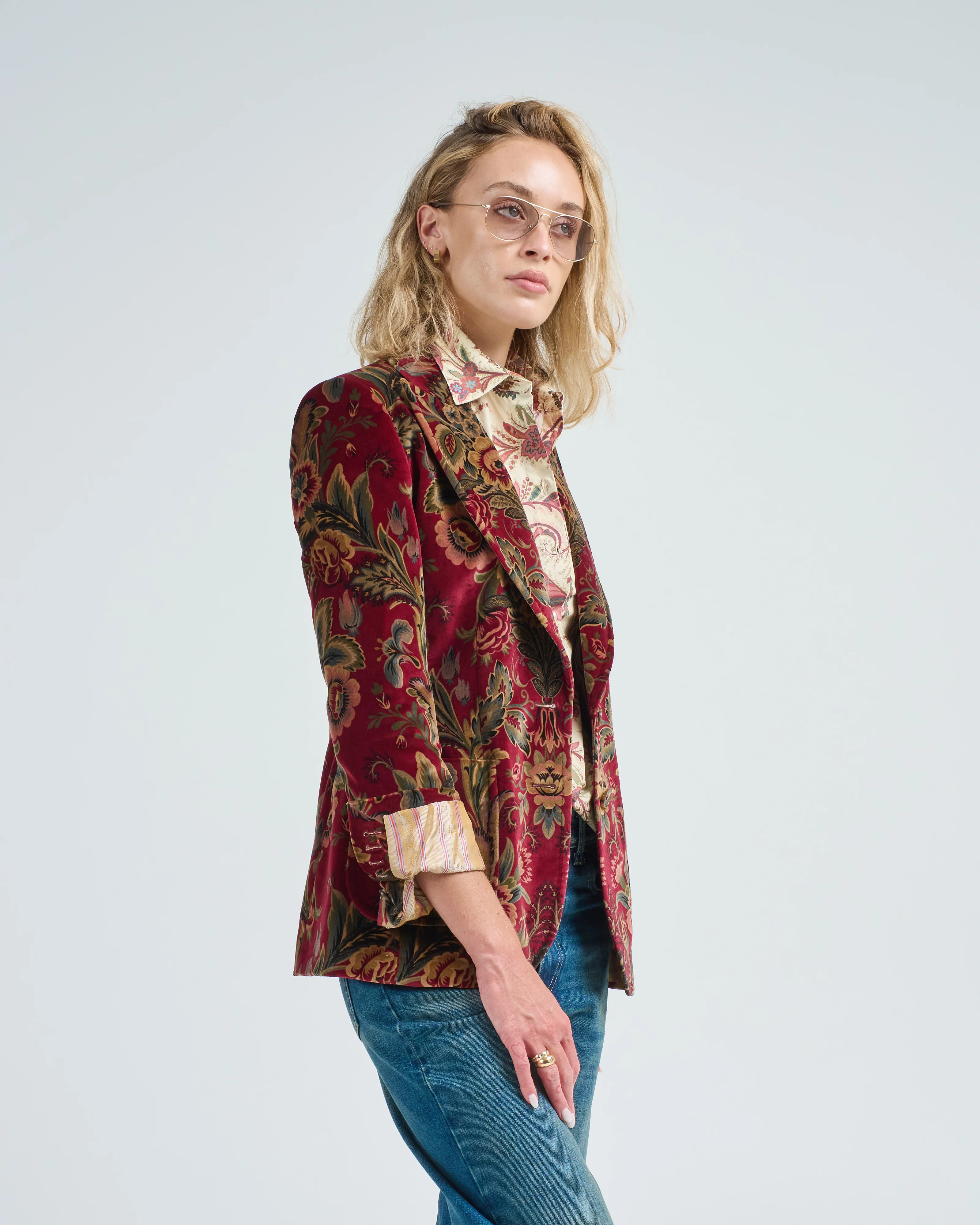 floral printed velvet blazer - Image 3