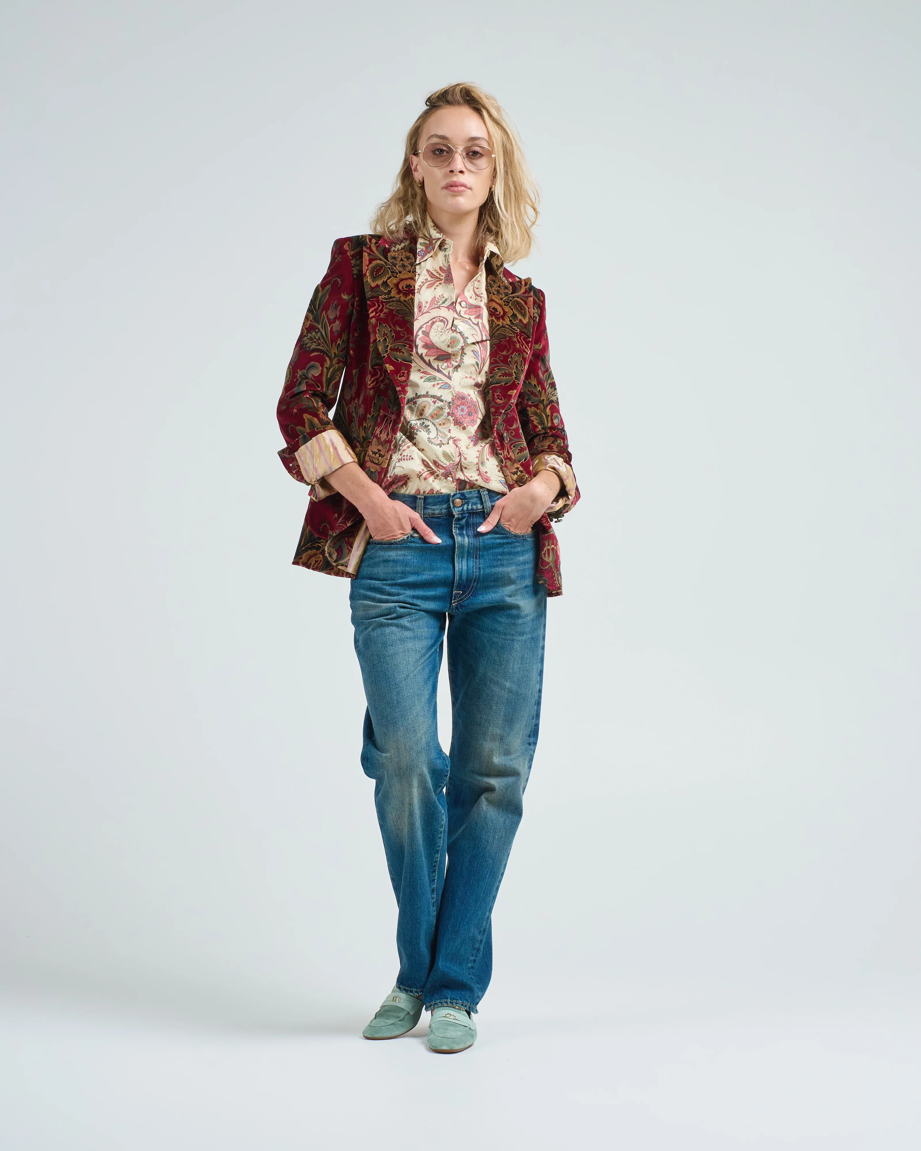 floral printed velvet blazer - Image 5