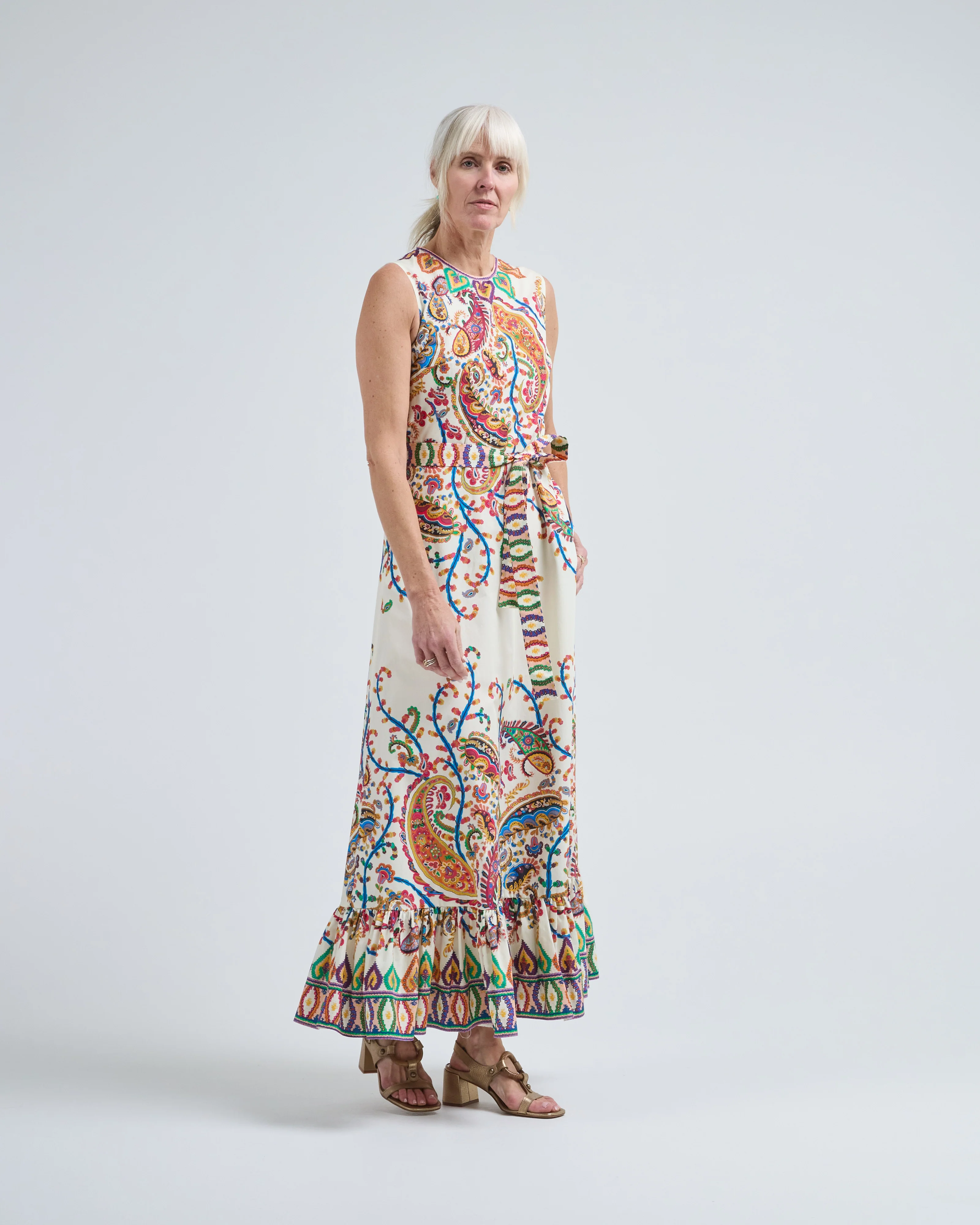 maxi a-line dress w/ belt and hem flounce - Image 2