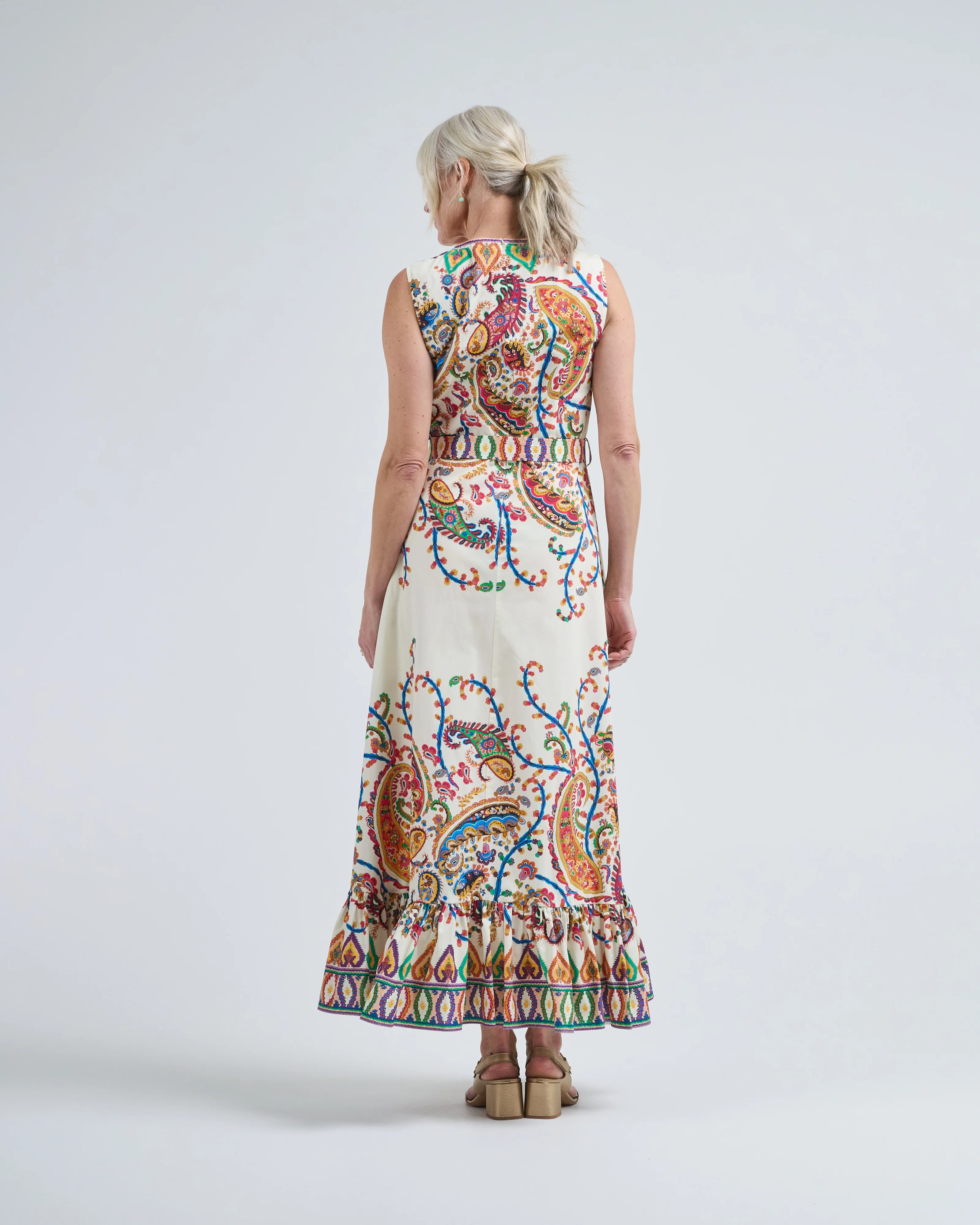 maxi a-line dress w/ belt and hem flounce - Image 4