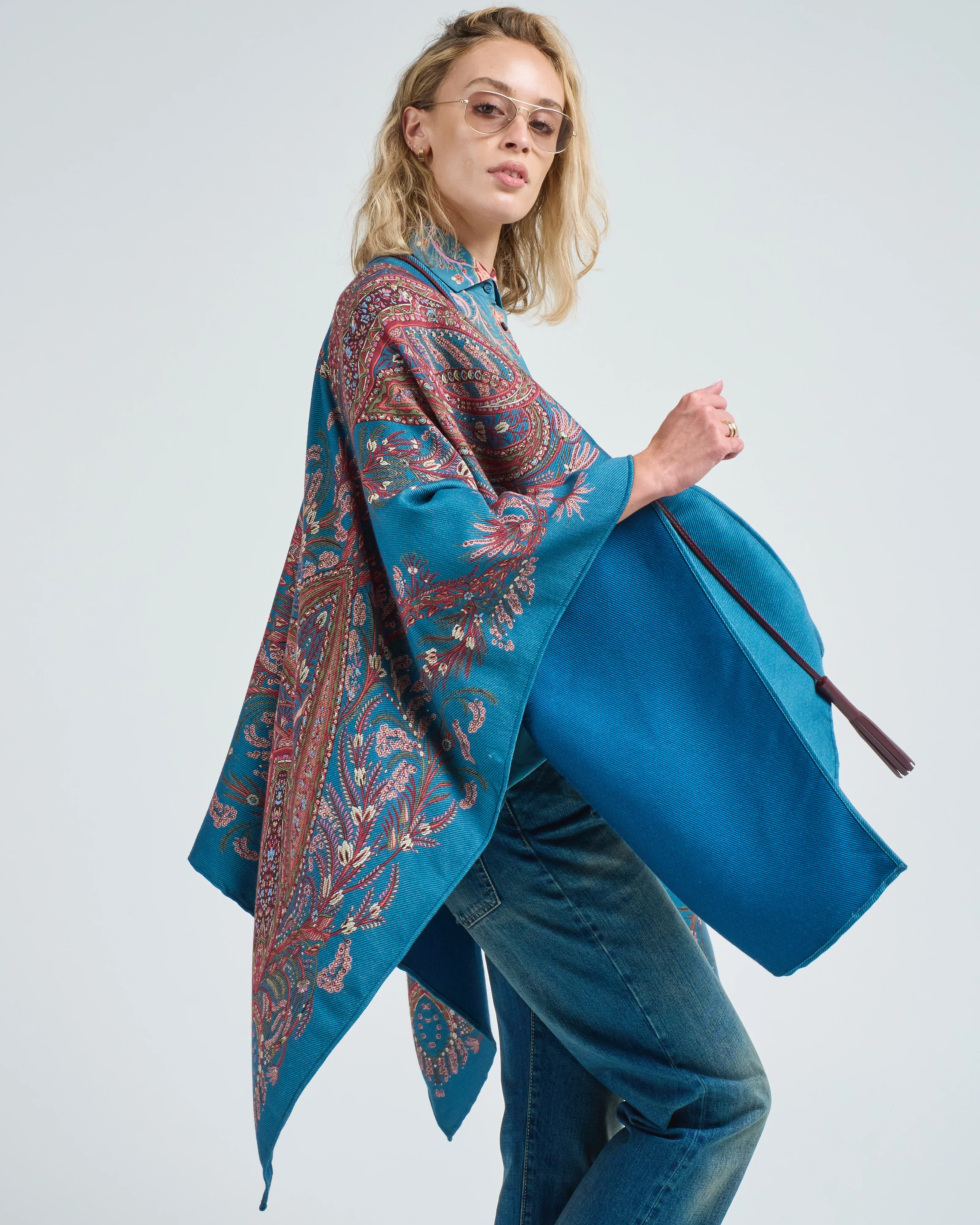 printed cape with leather ties