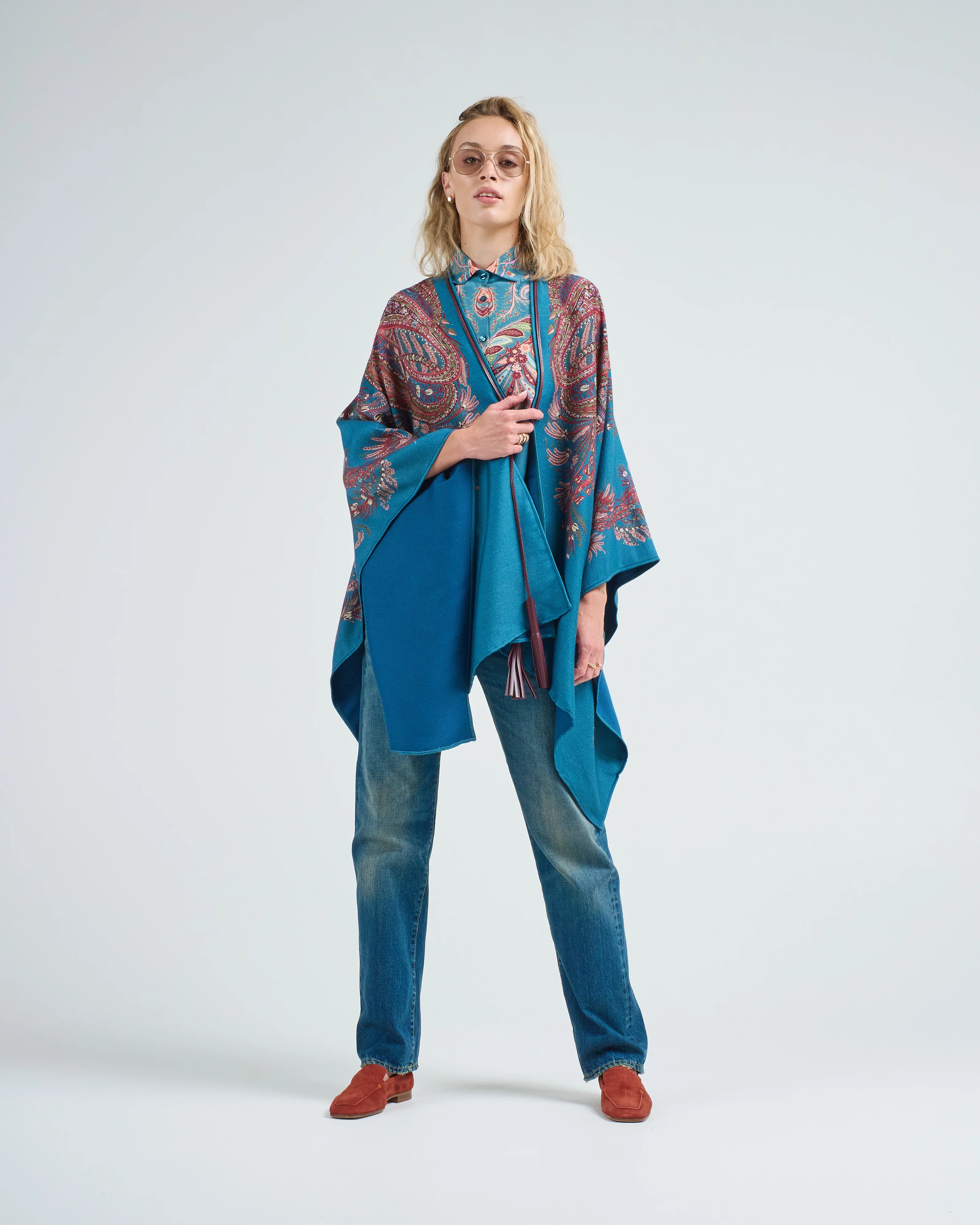 printed cape with leather ties - Image 2