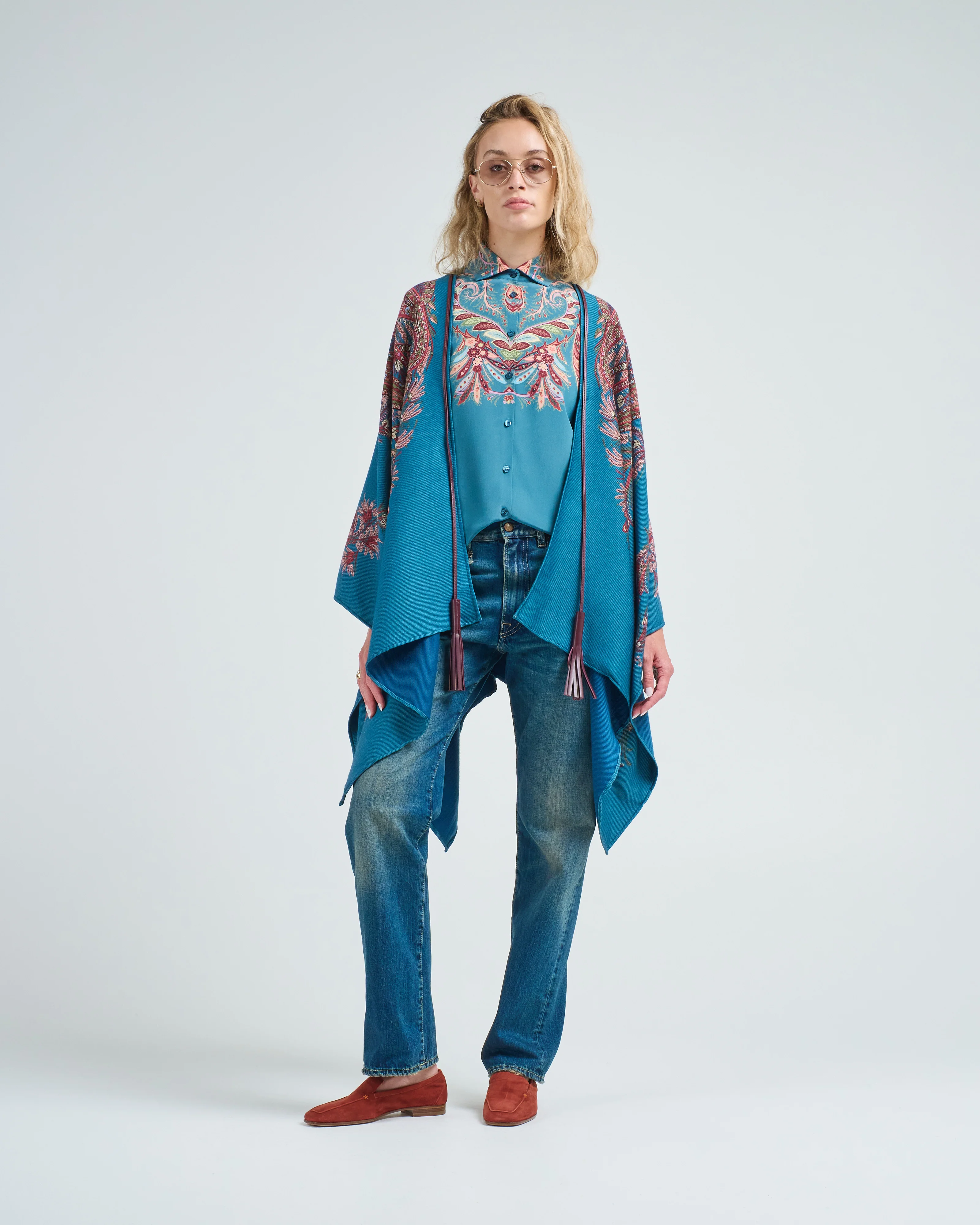 printed cape with leather ties - Image 3