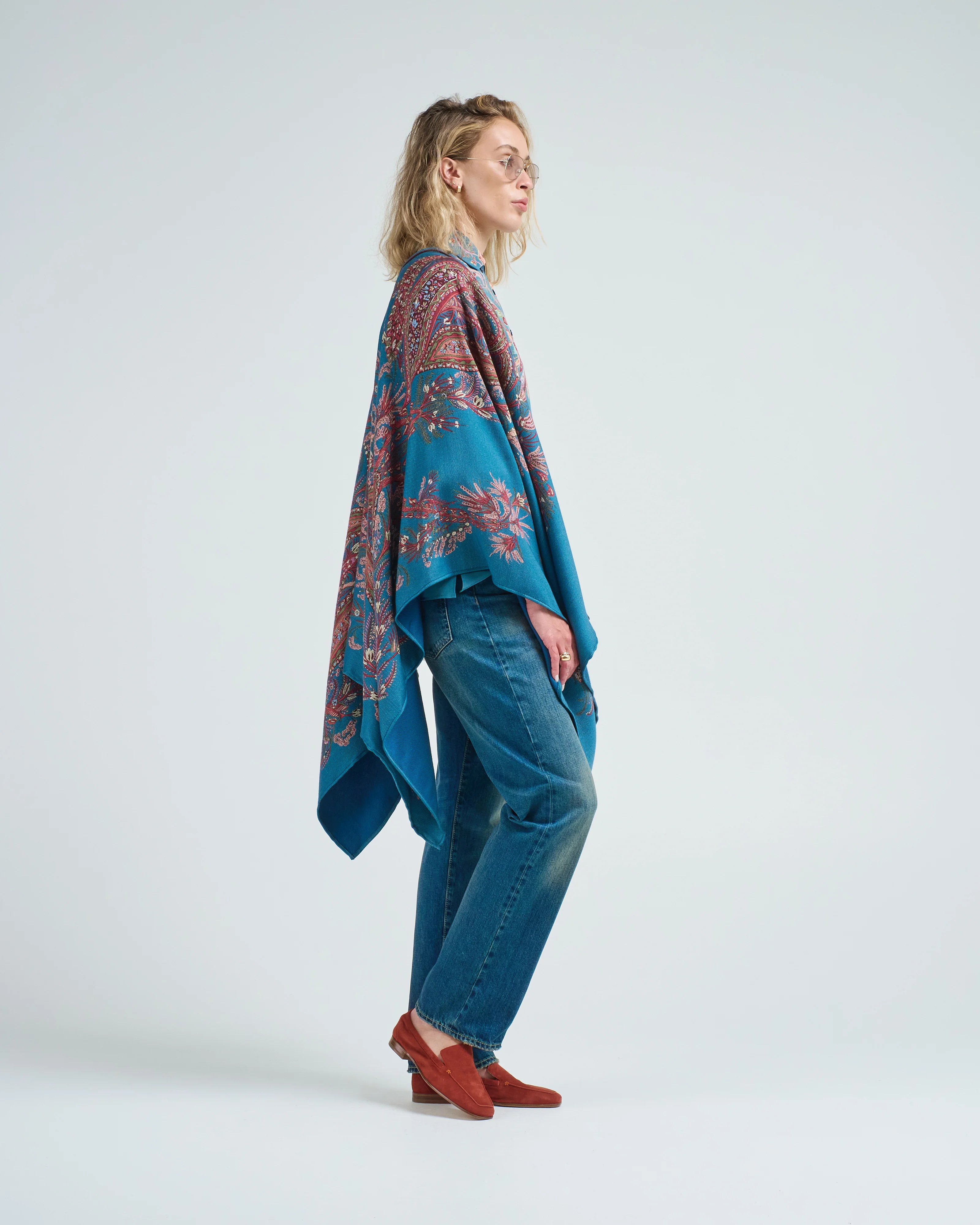 printed cape with leather ties - Image 4