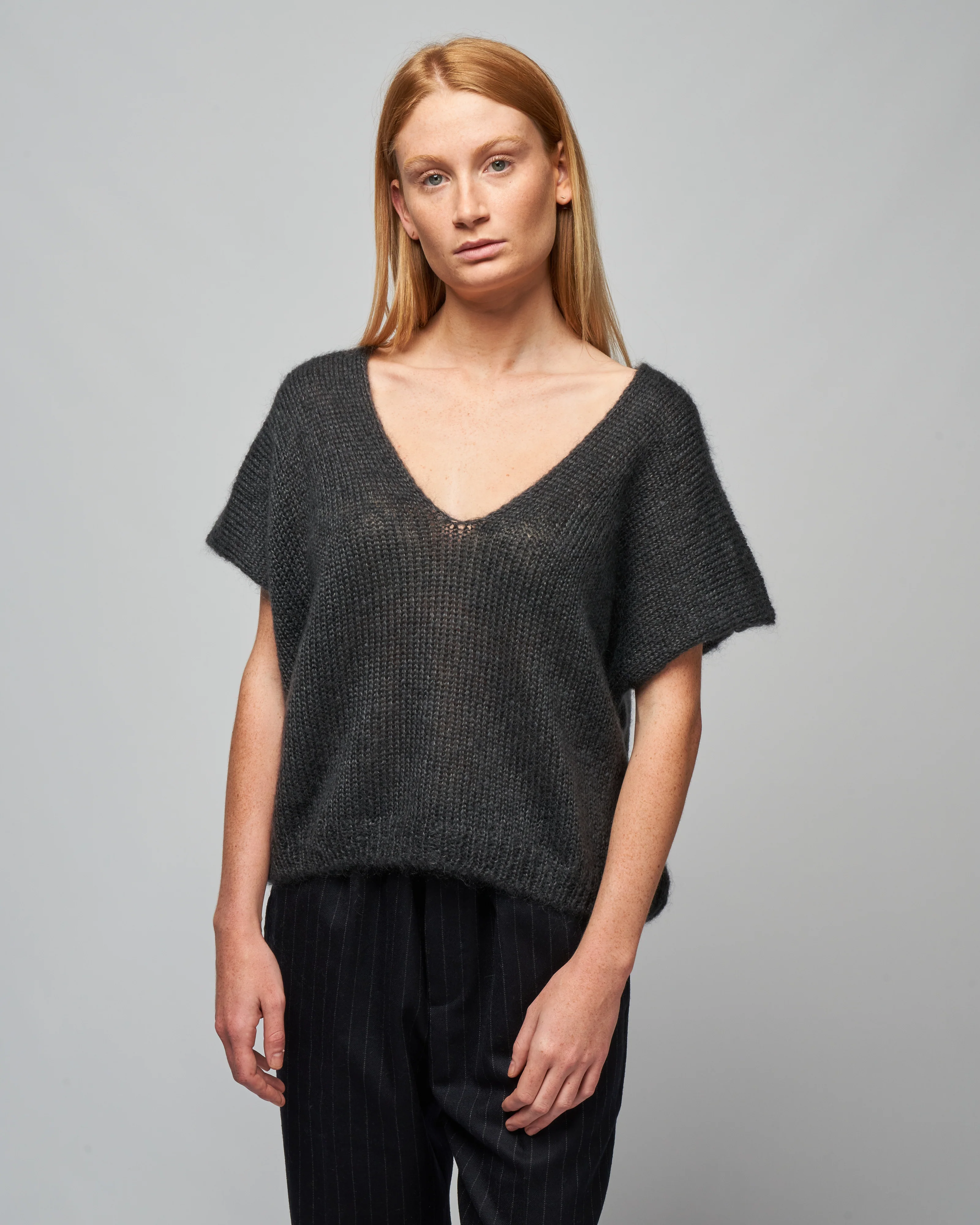 mohair silk vest - stone gray