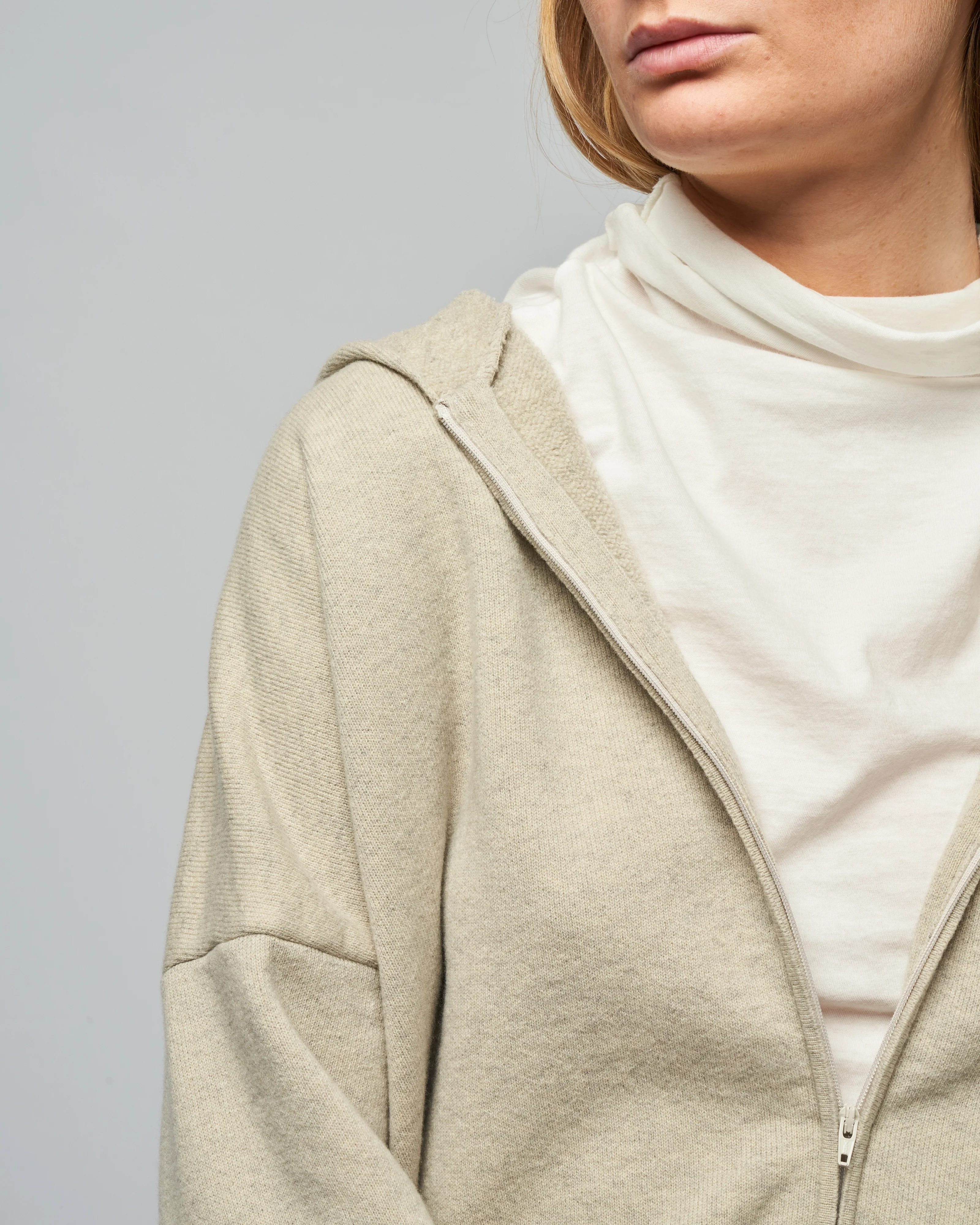 wool pile zip parka - light gray - Image 5