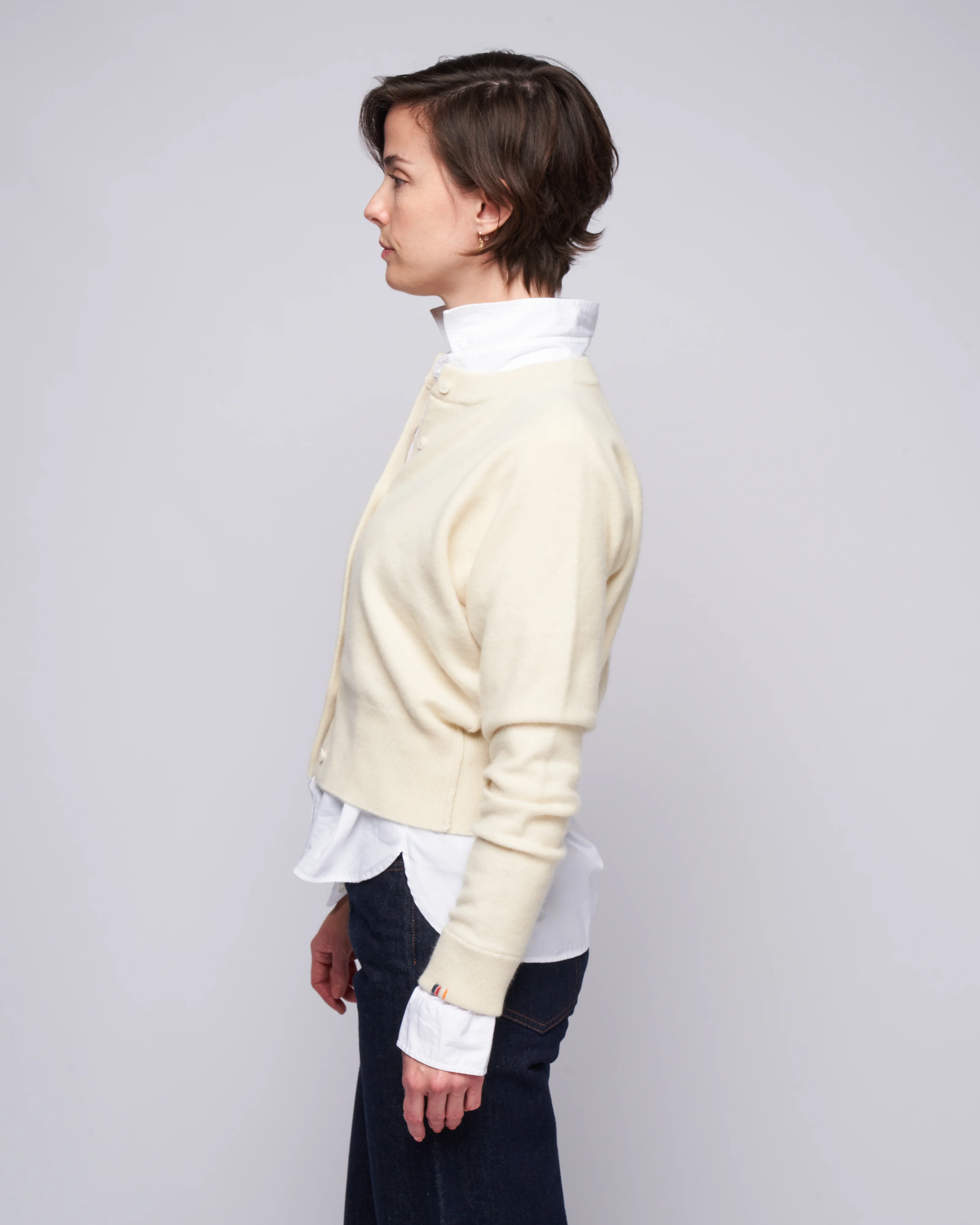 cropped cardigan - cream - Image 3