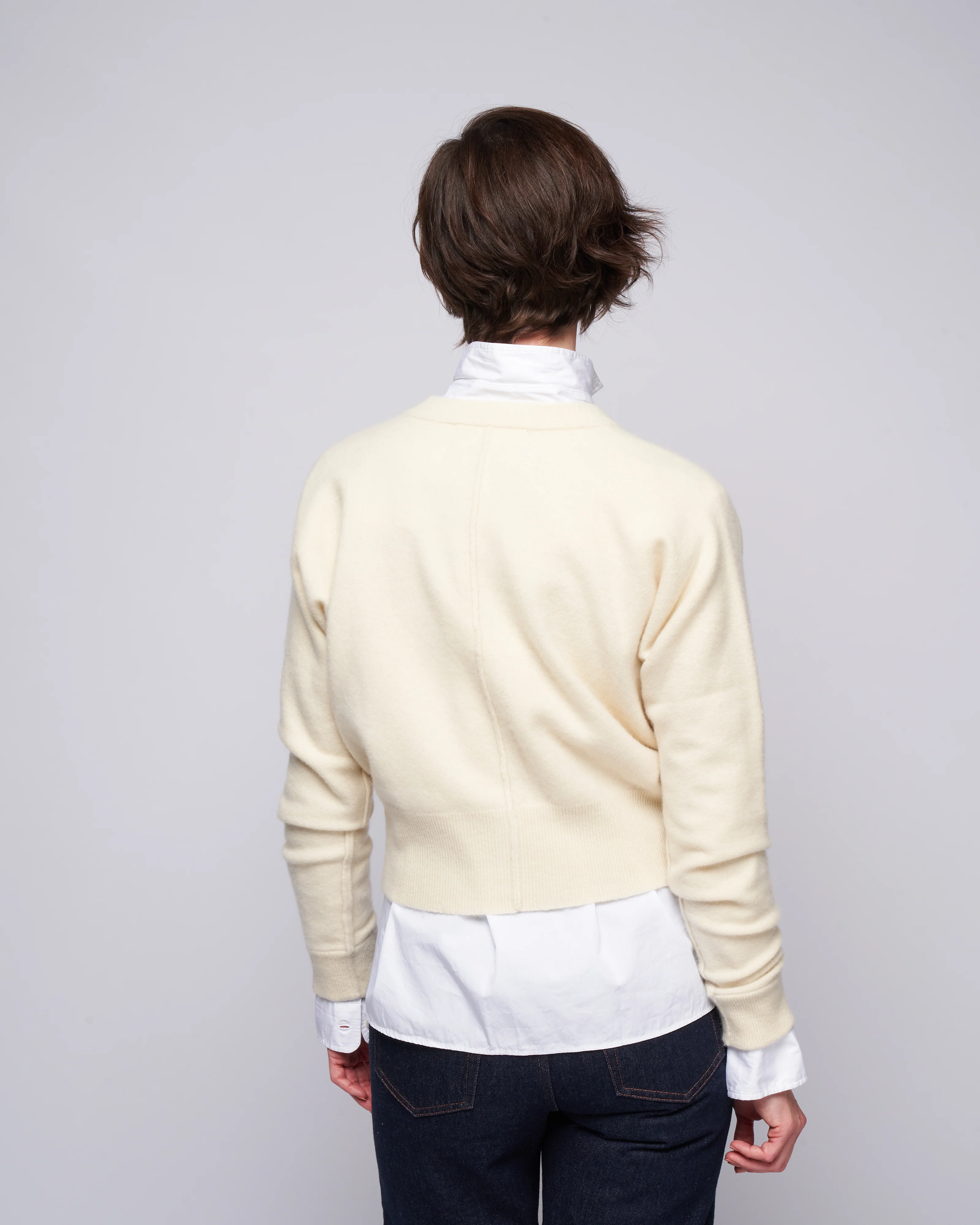 cropped cardigan - cream - Image 4