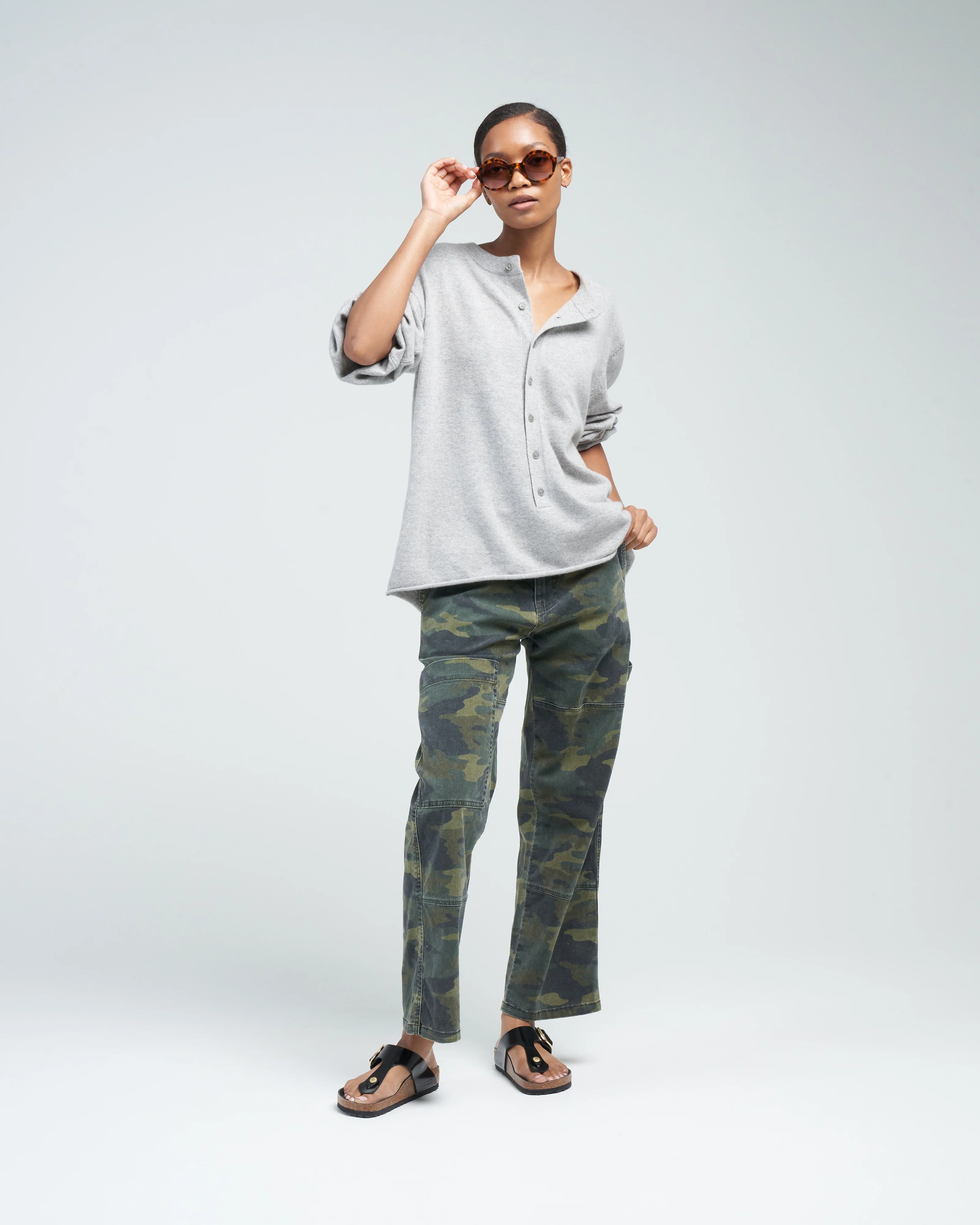 draped sleeve henley - grey - Image 2