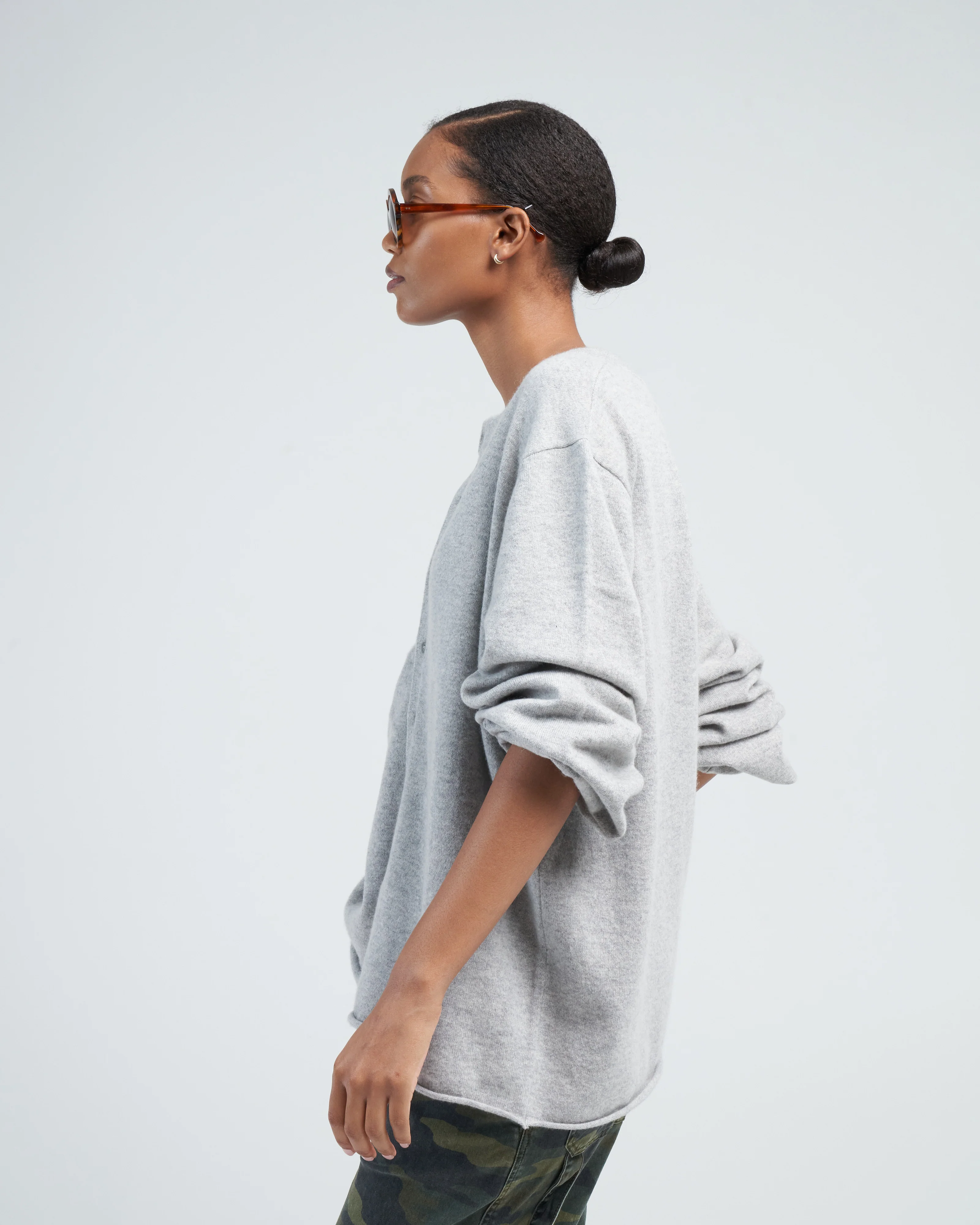 draped sleeve henley - grey - Image 3