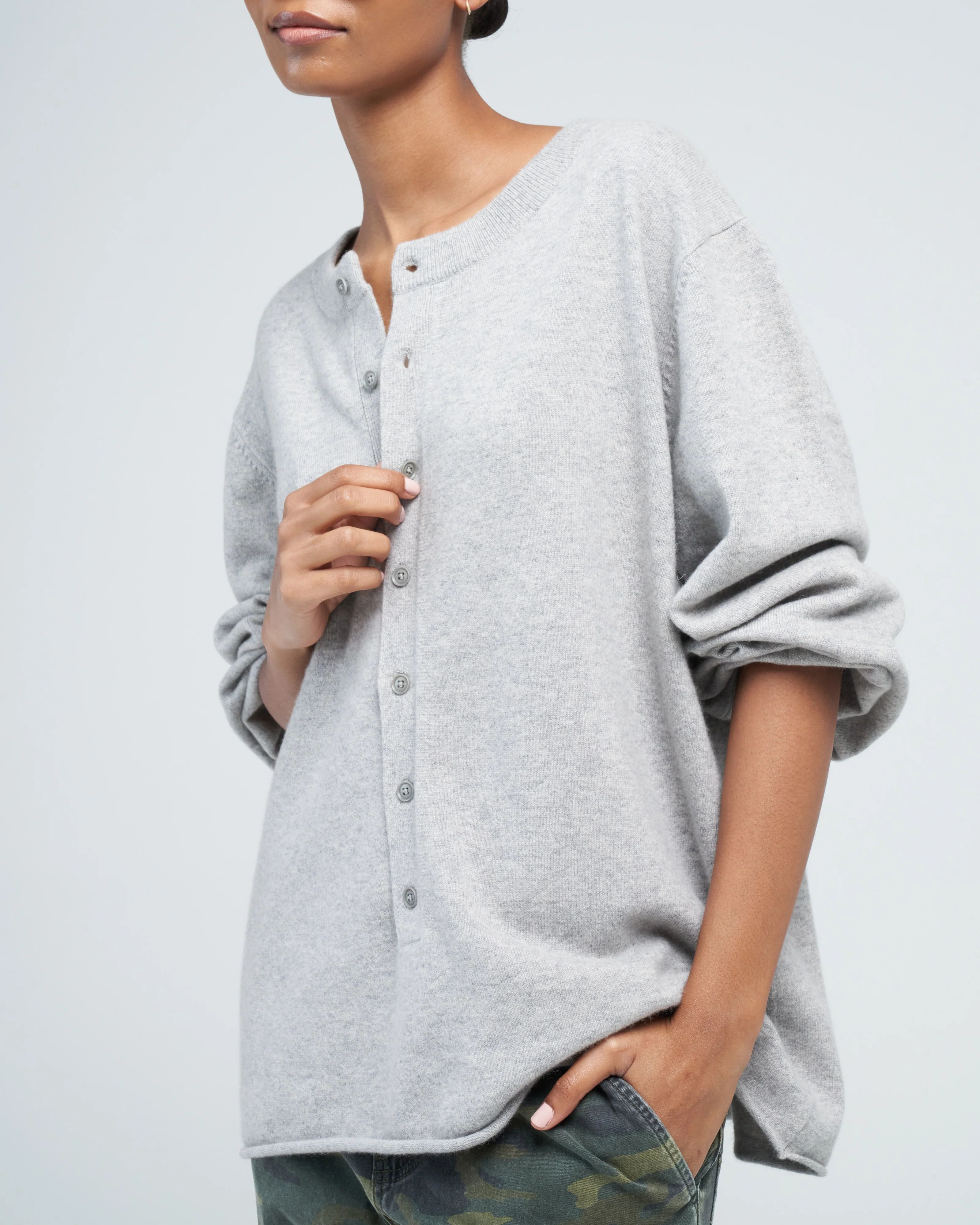 draped sleeve henley - grey - Image 5