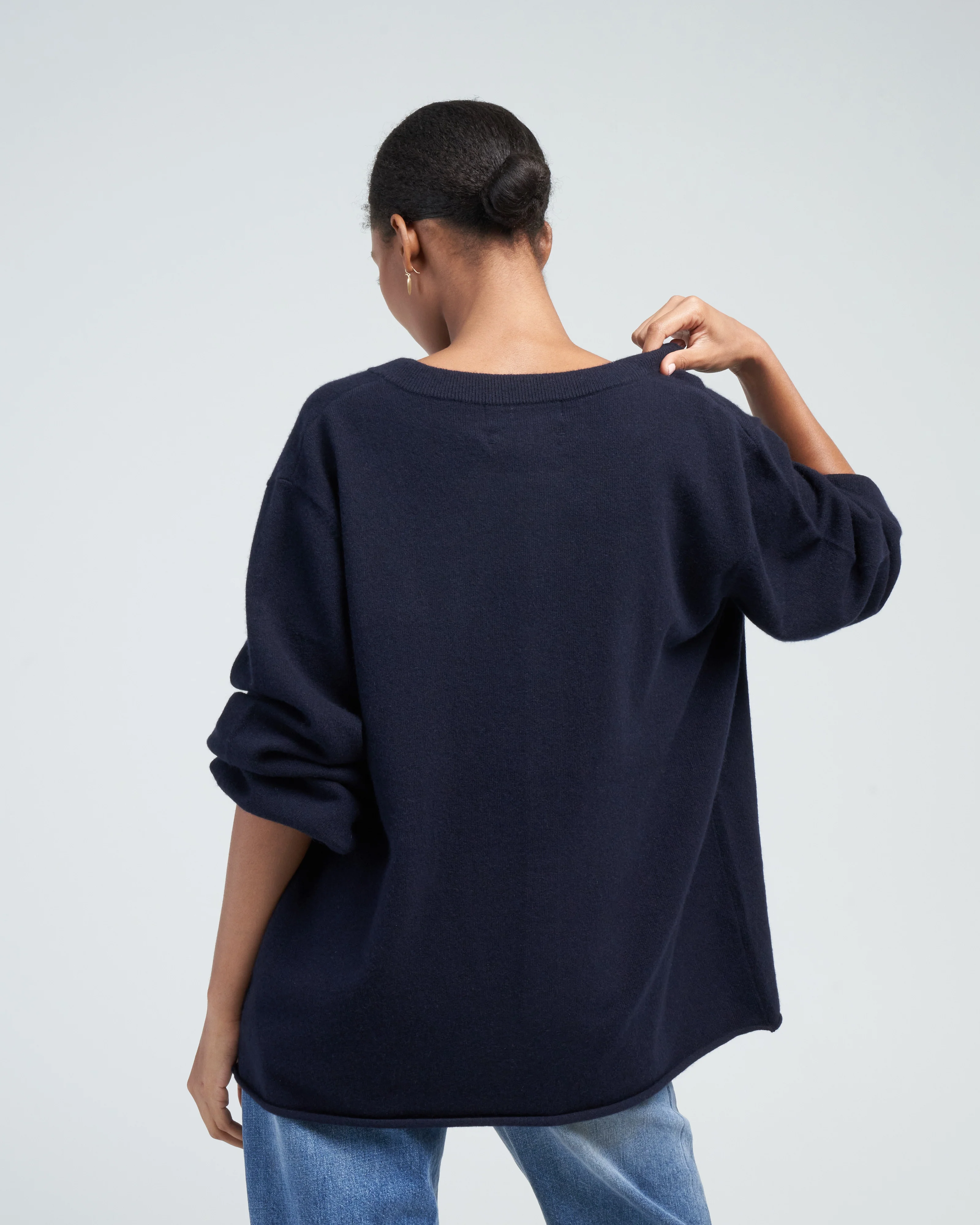 draped sleeve henley - navy - Image 4