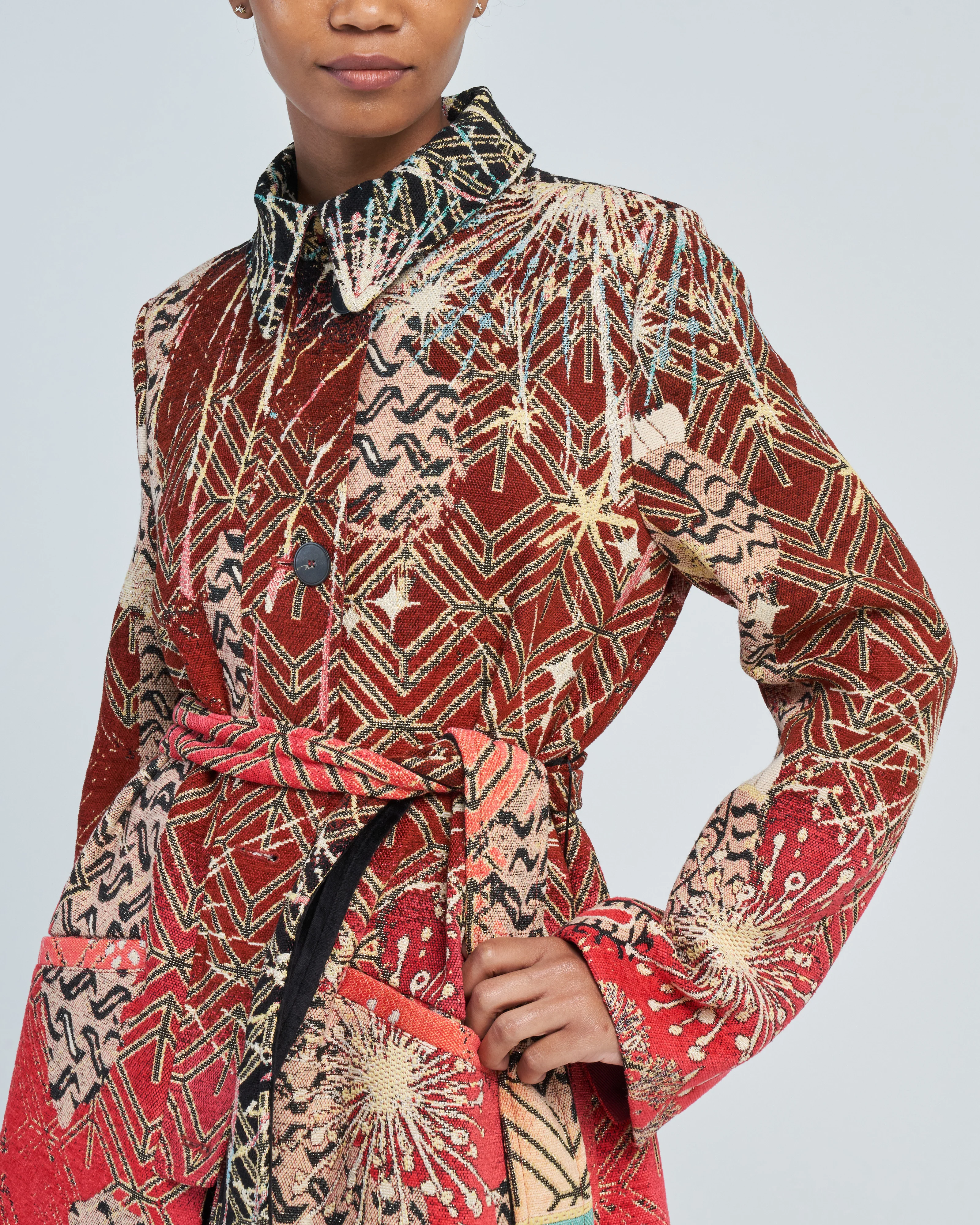 a leopard in the stars jacquard coat - Image 2