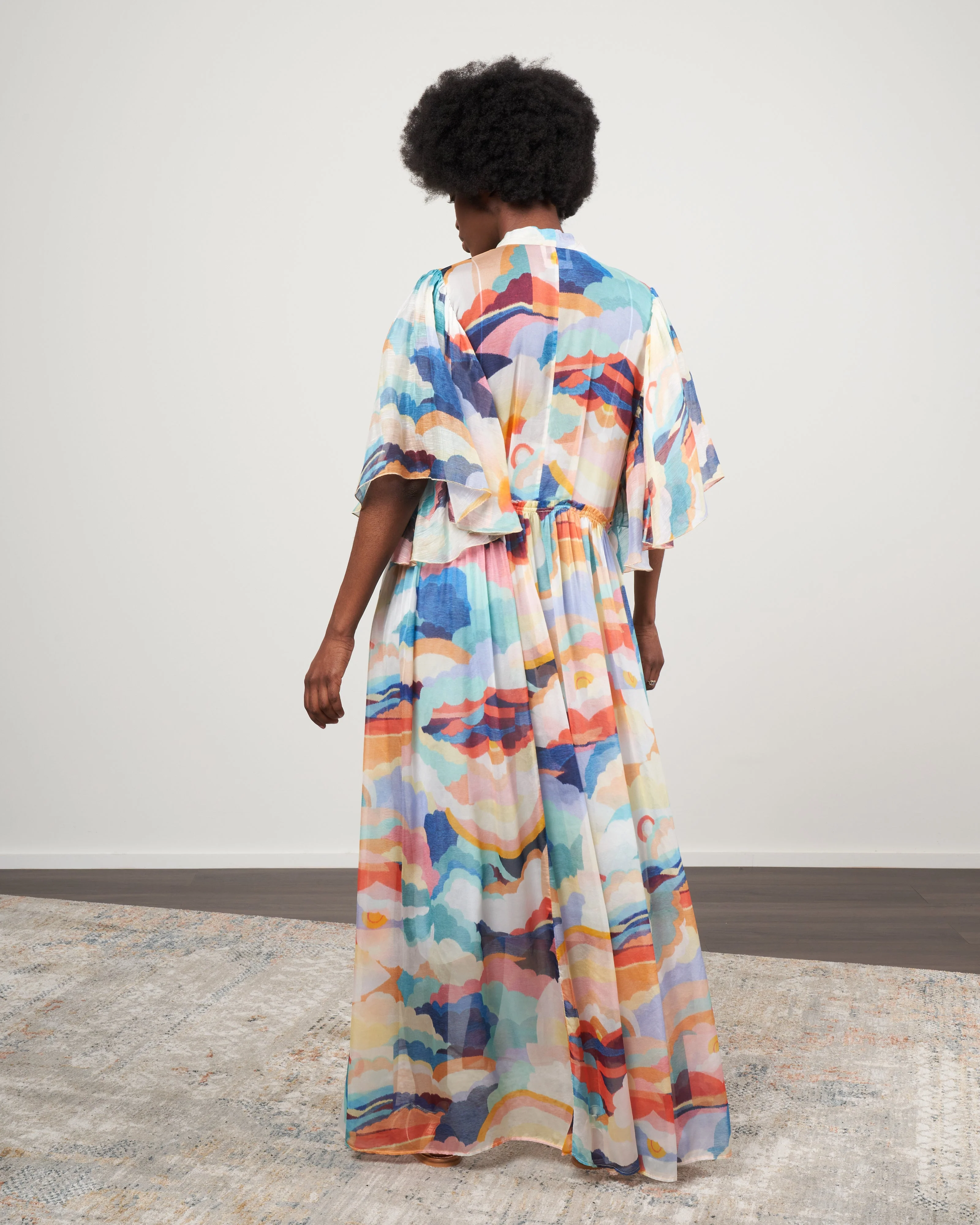 abito chiffon seta stampa "up above in the sky" - sunset - Image 3