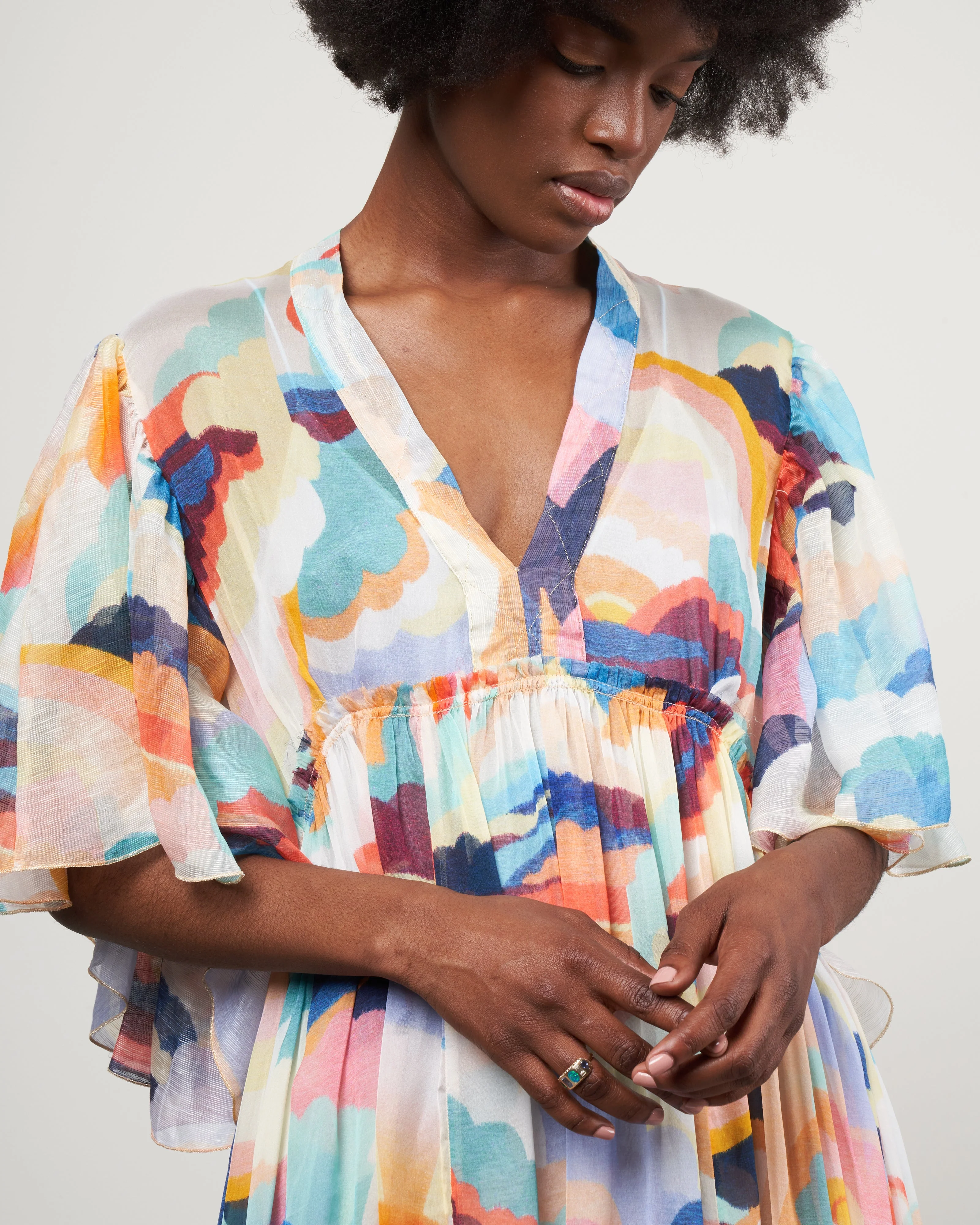 abito chiffon seta stampa "up above in the sky" - sunset - Image 4