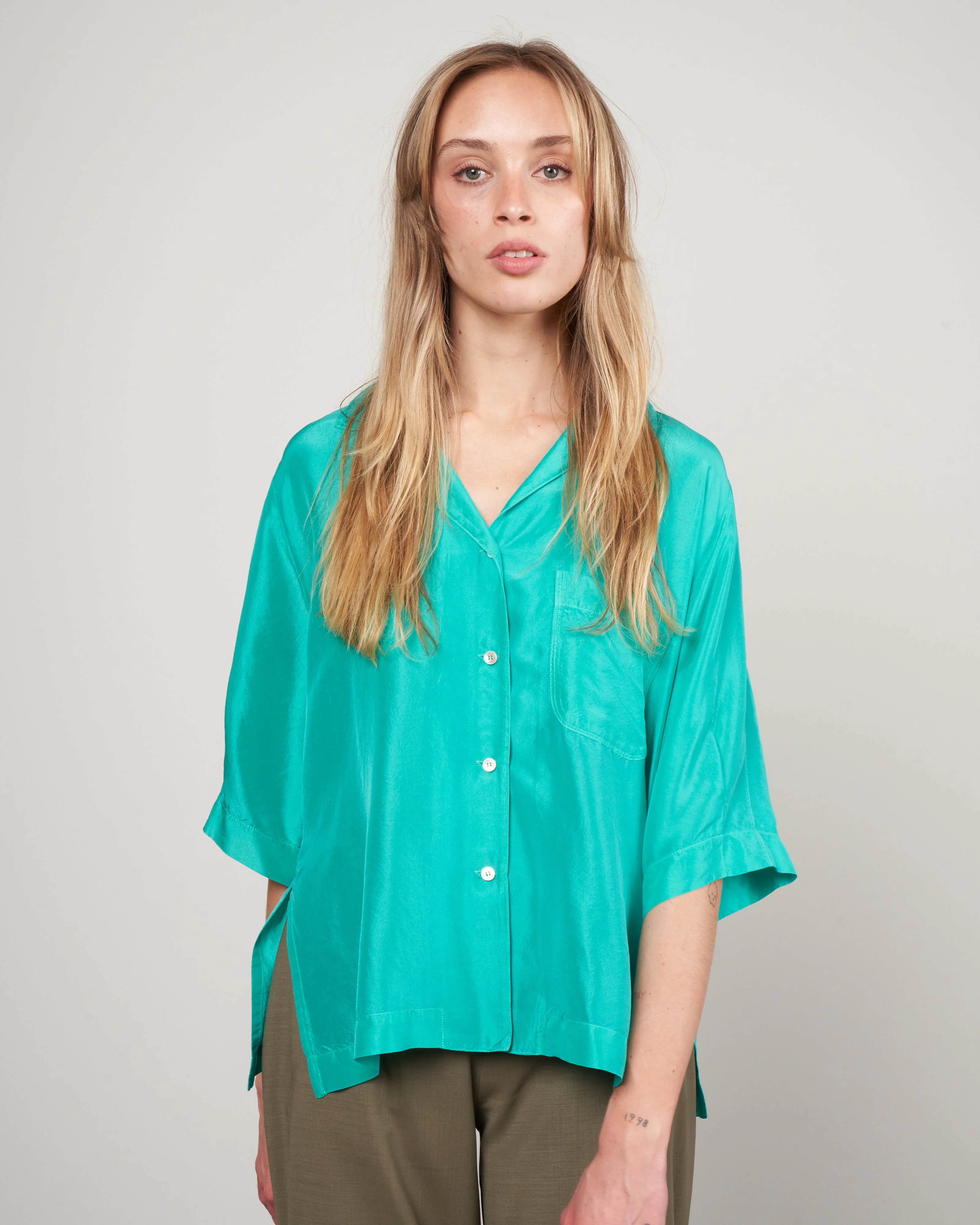 camicia mezza manica habotay seta - seafoam - Image 2