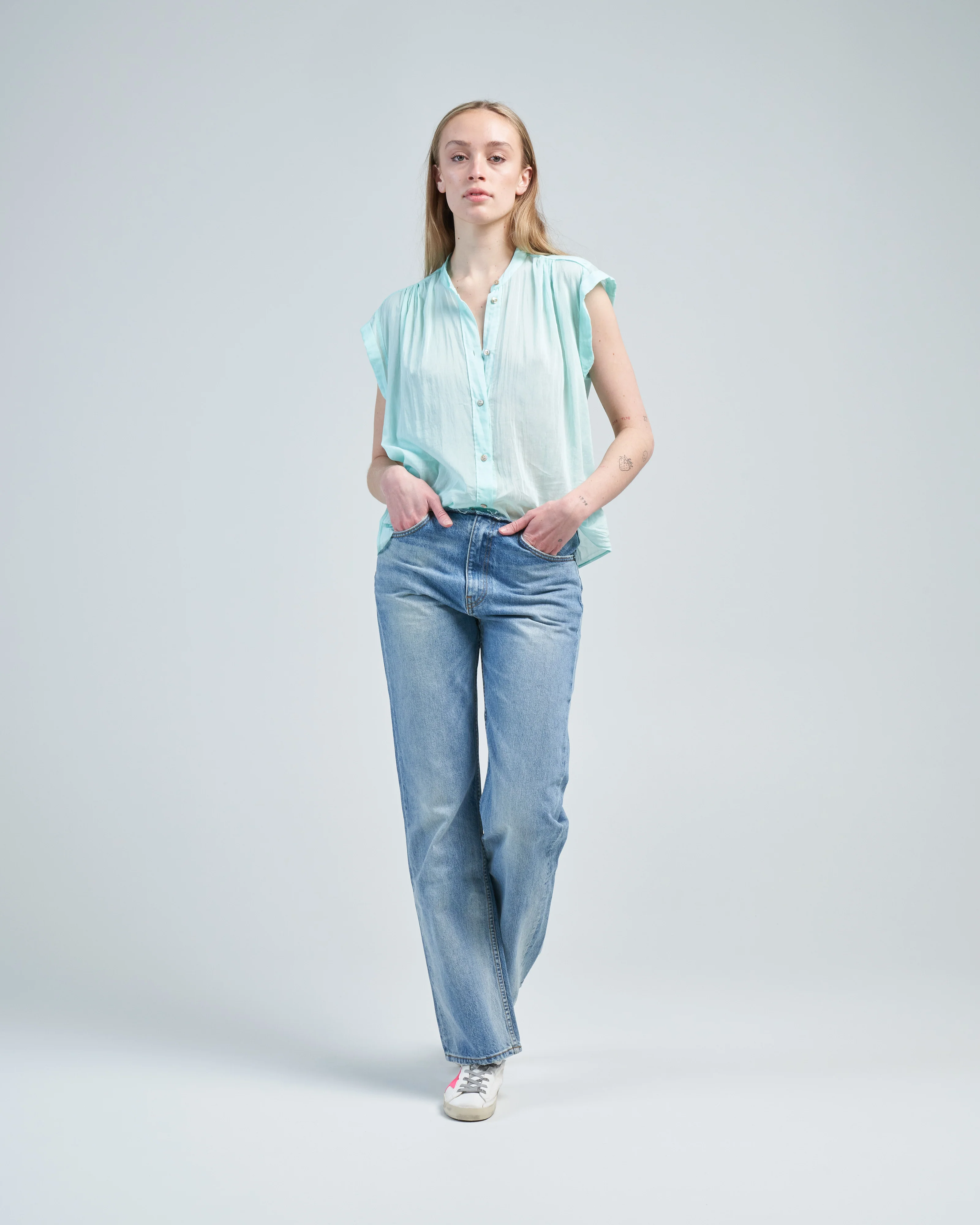 cotton silk voile short sleeve top - Image 2