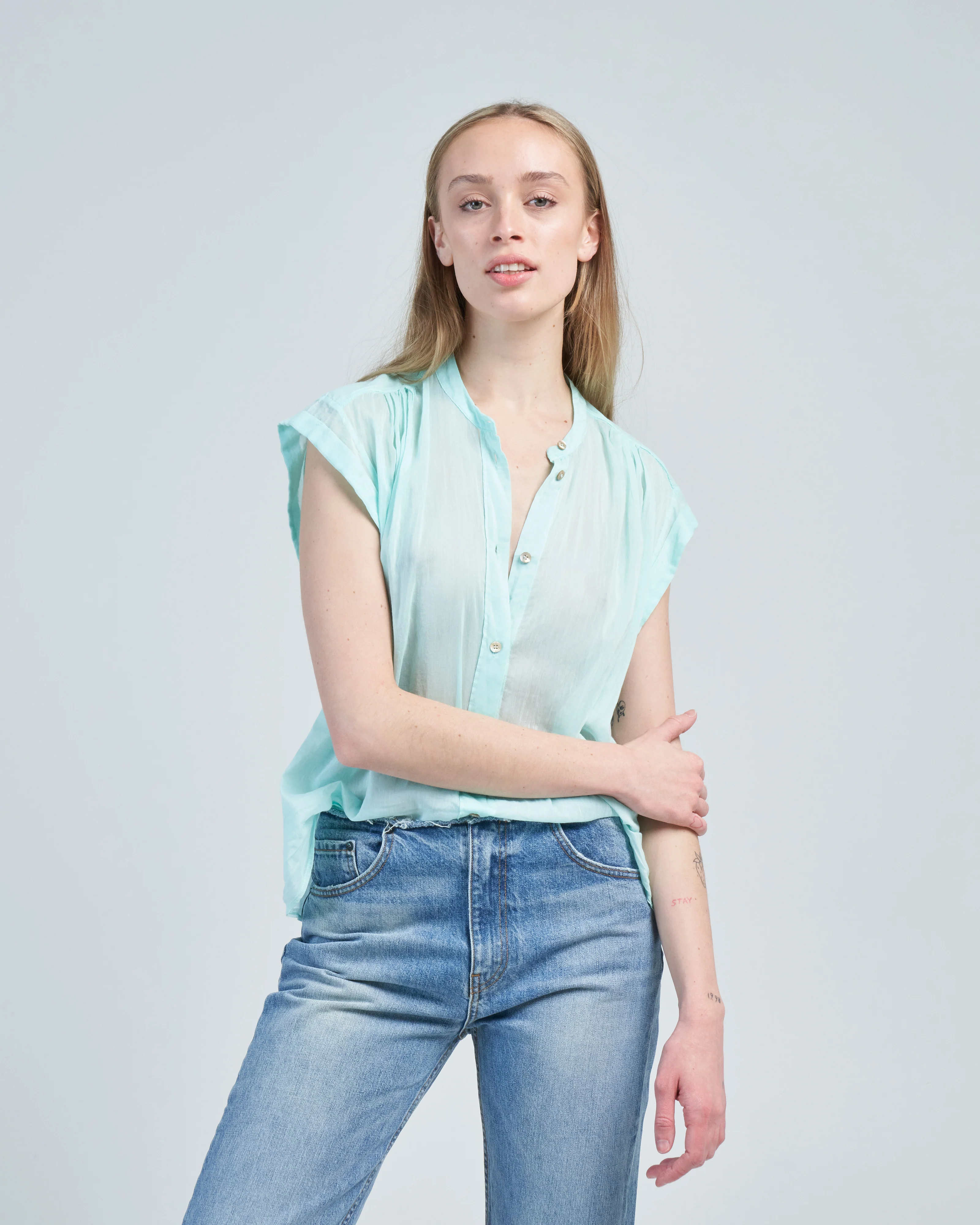 cotton silk voile short sleeve top - Image 3