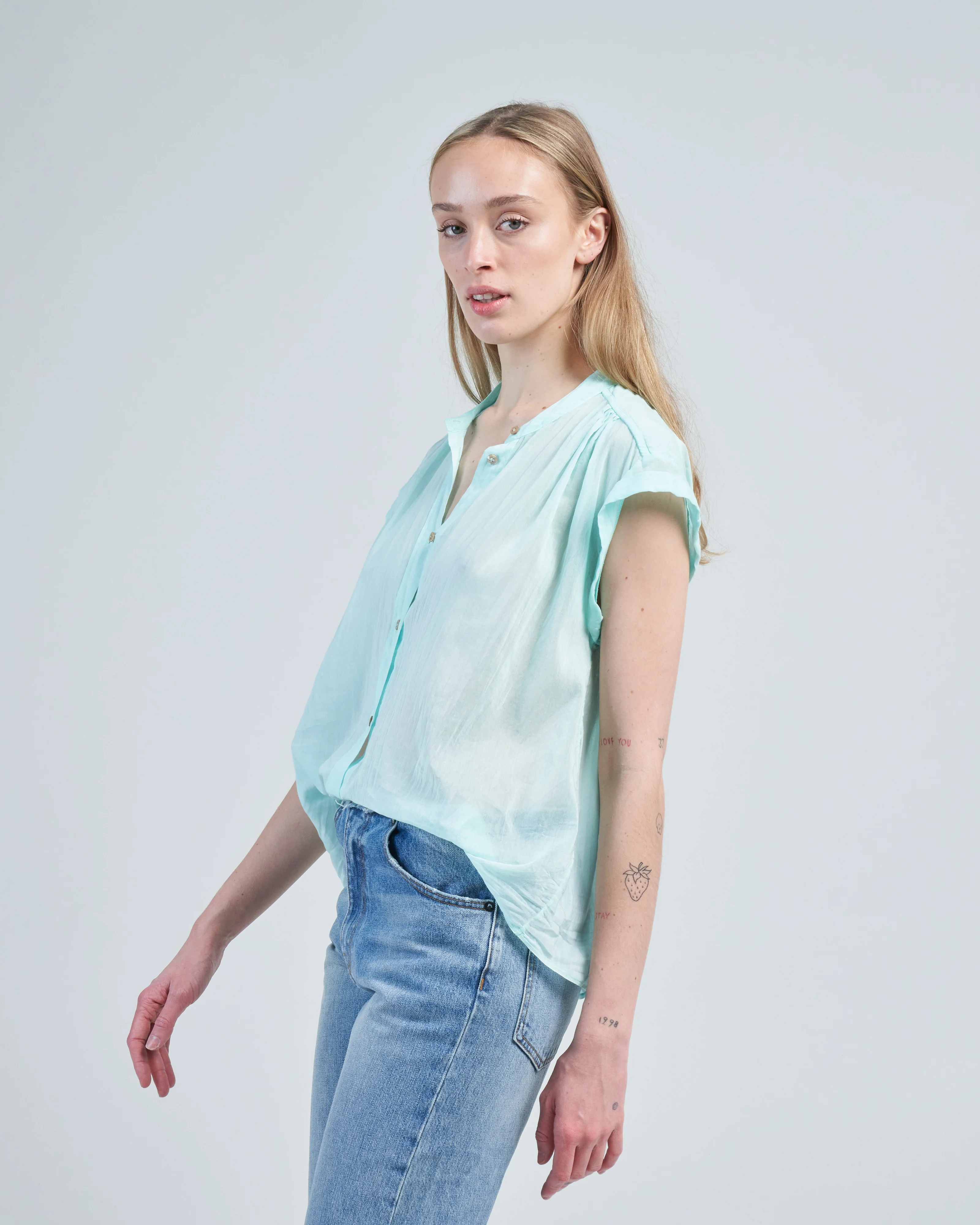 cotton silk voile short sleeve top - Image 4