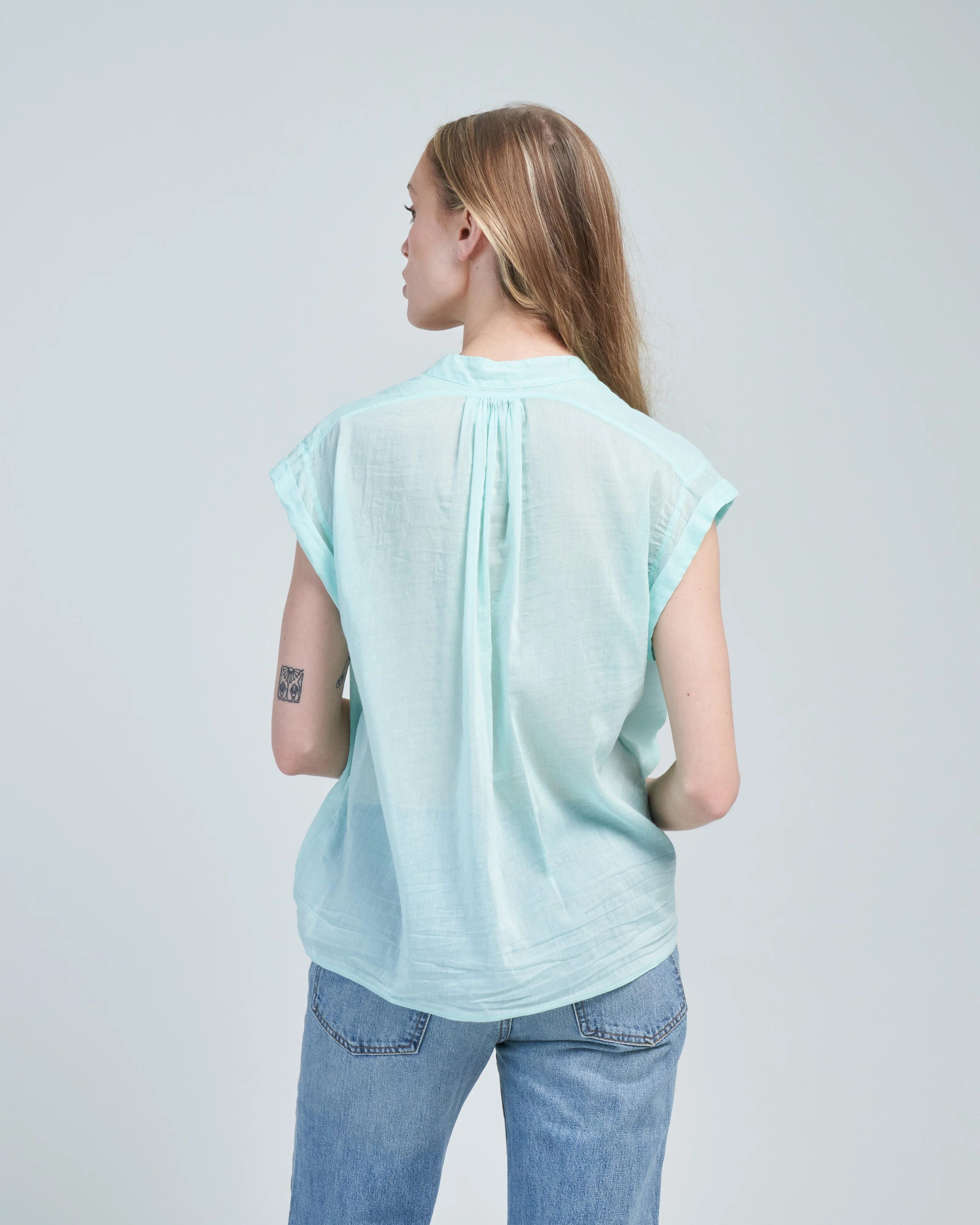 cotton silk voile short sleeve top - Image 5