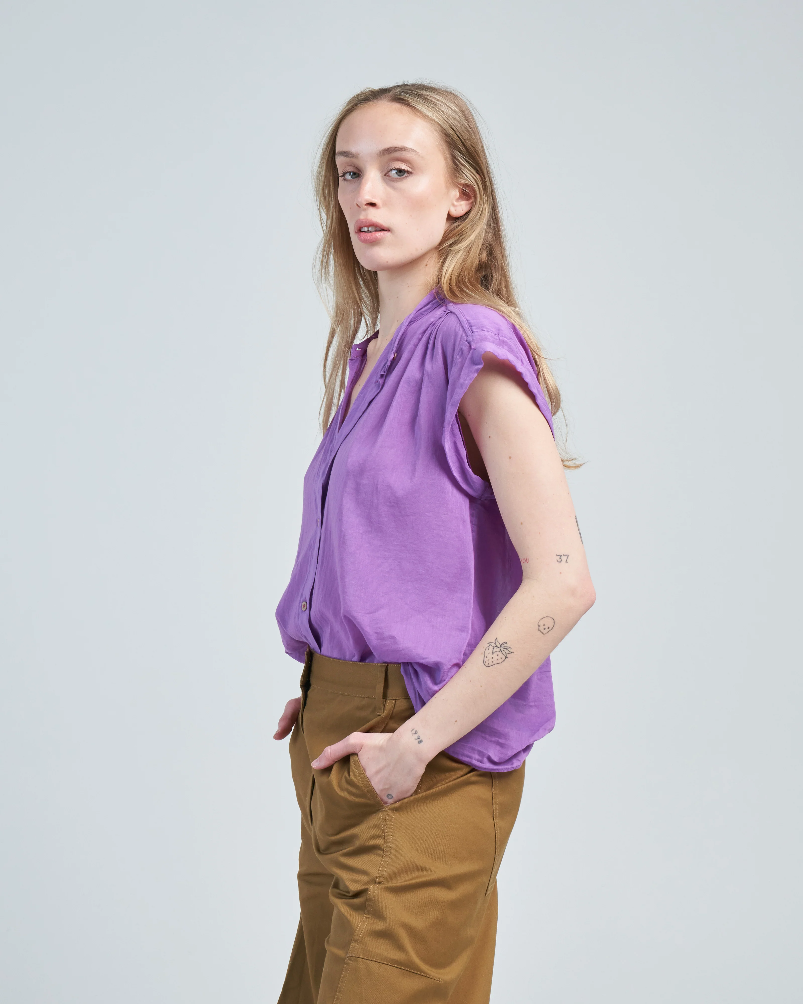 cotton silk voile short sleeve top - Image 3