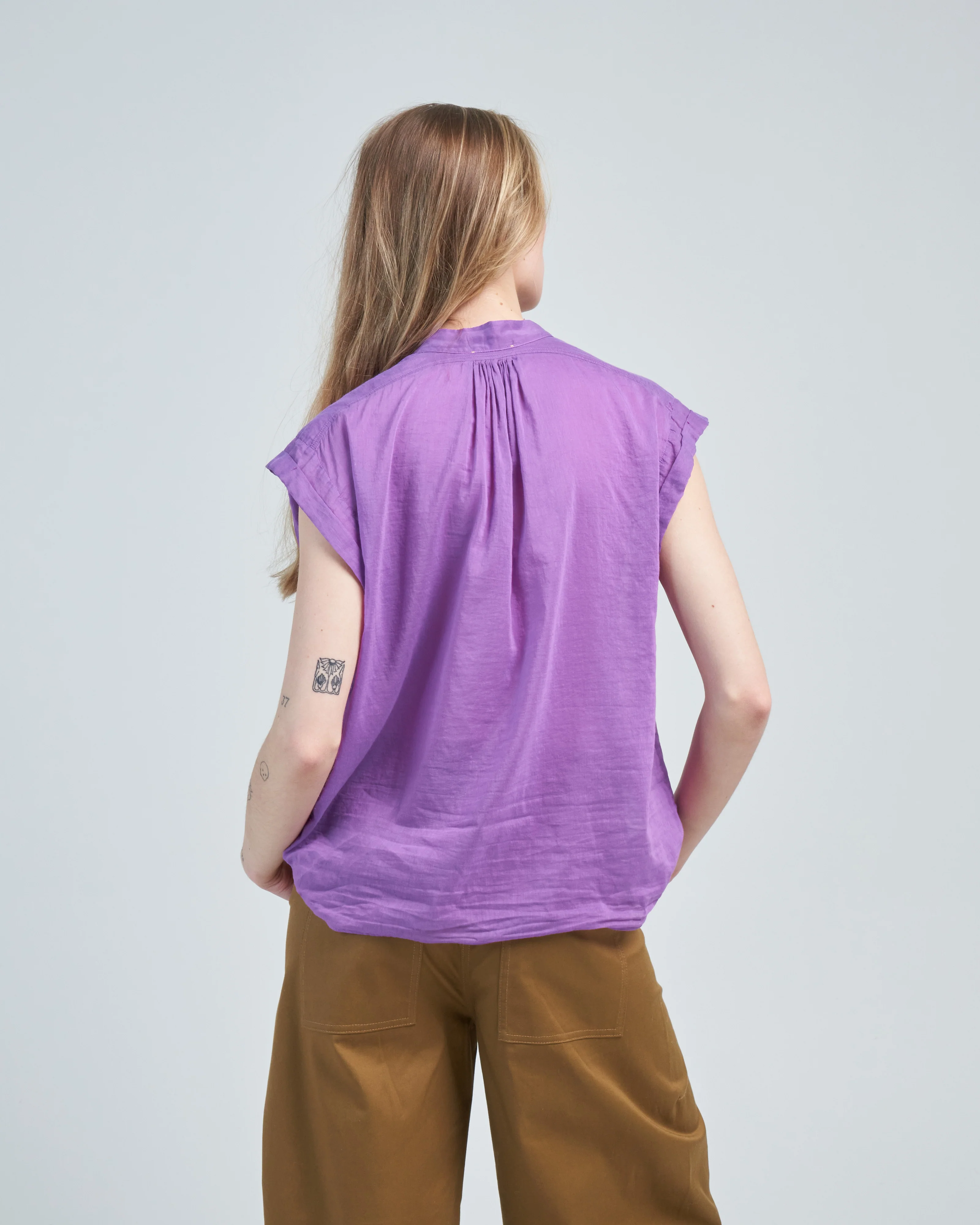 cotton silk voile short sleeve top - Image 4