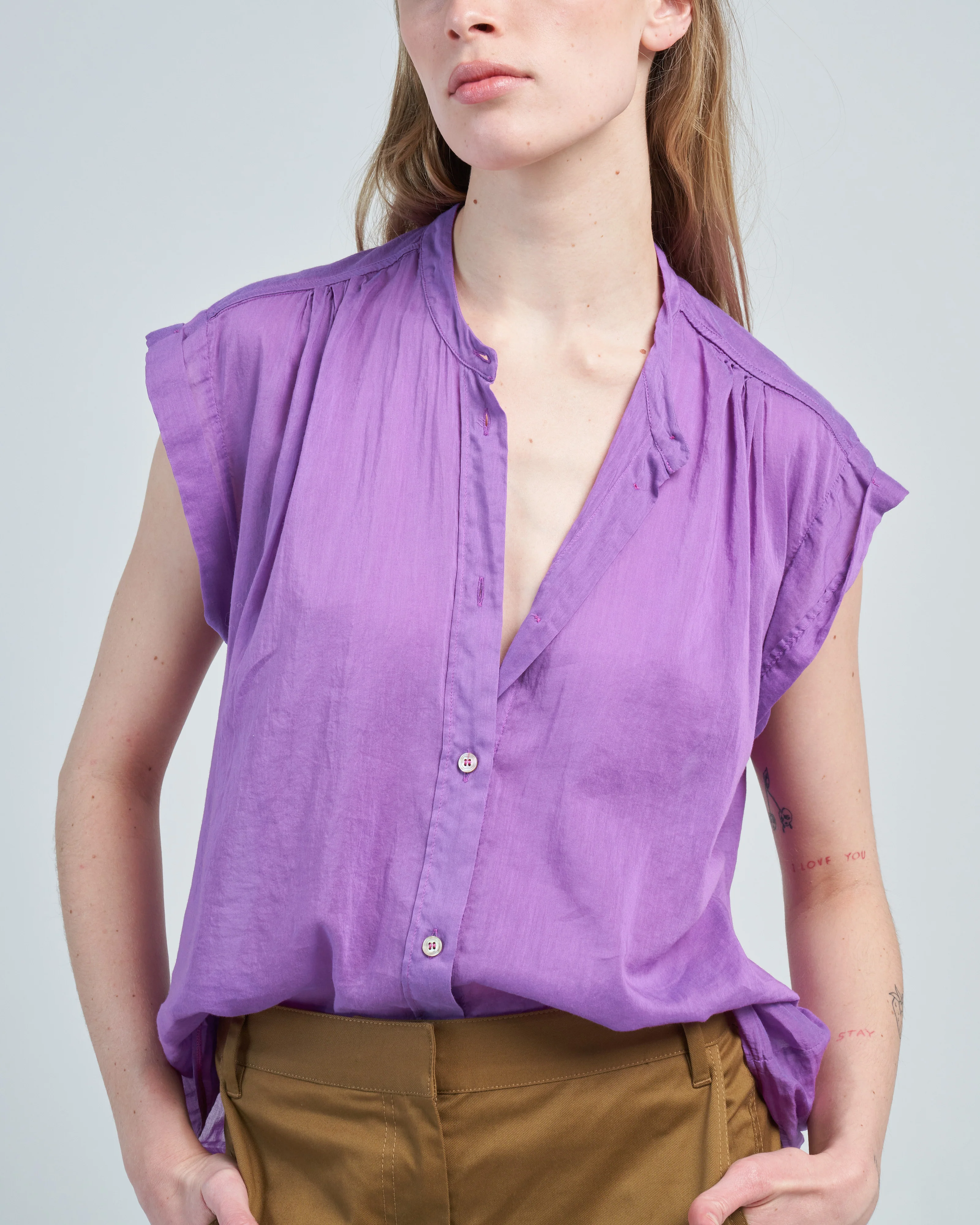 cotton silk voile short sleeve top - Image 5