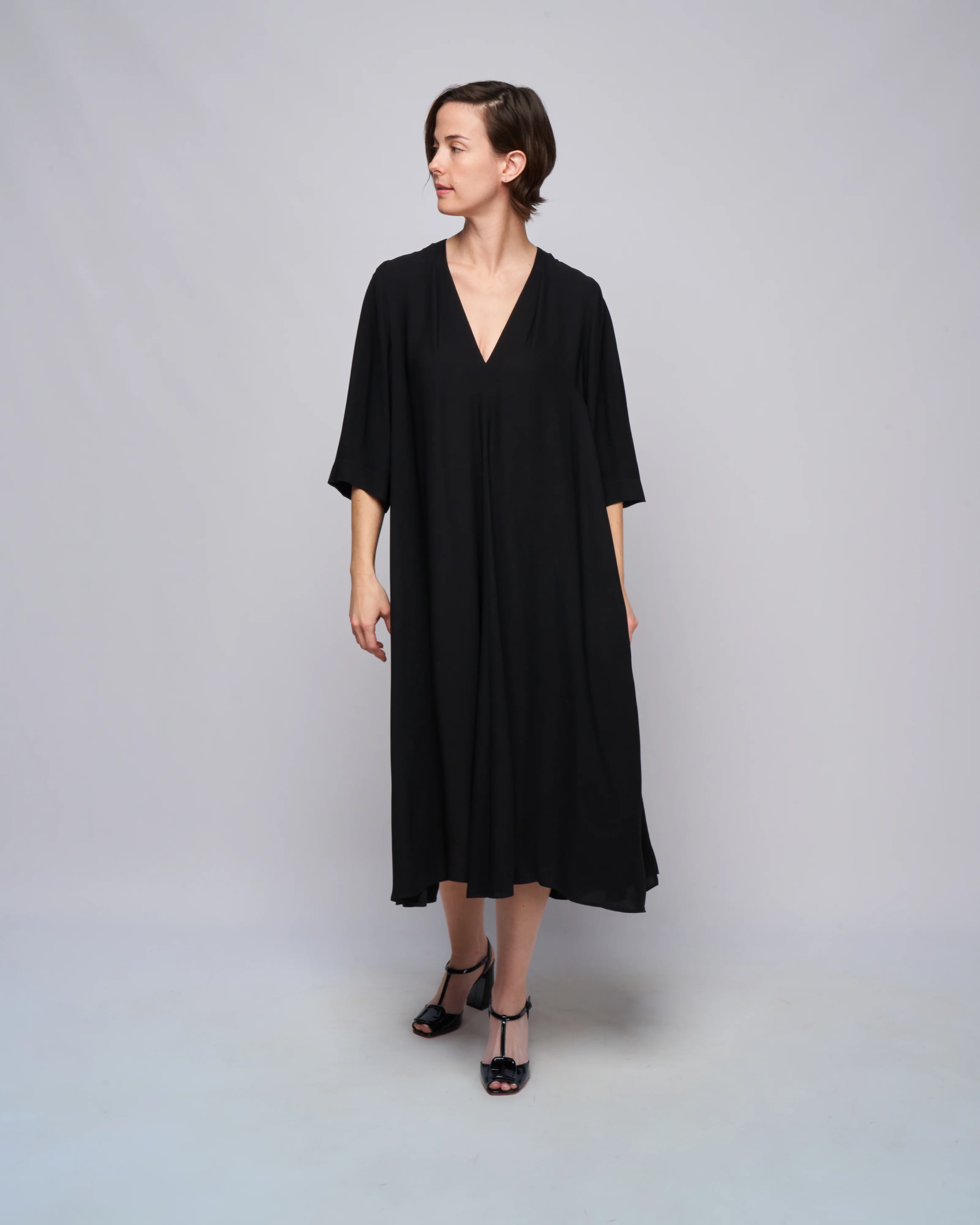 double georgette v neck dress - noir - Image 2