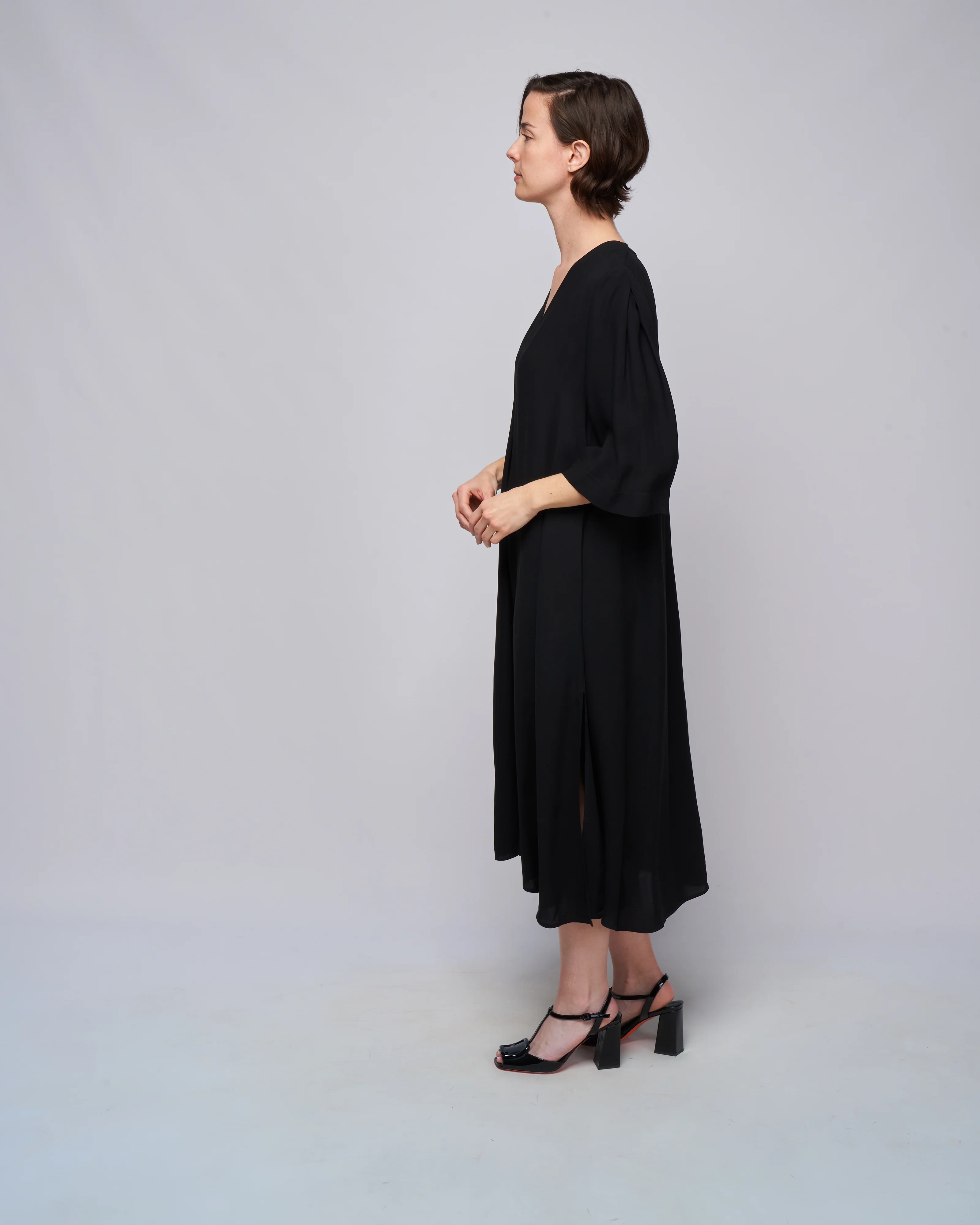 double georgette v neck dress - noir - Image 3