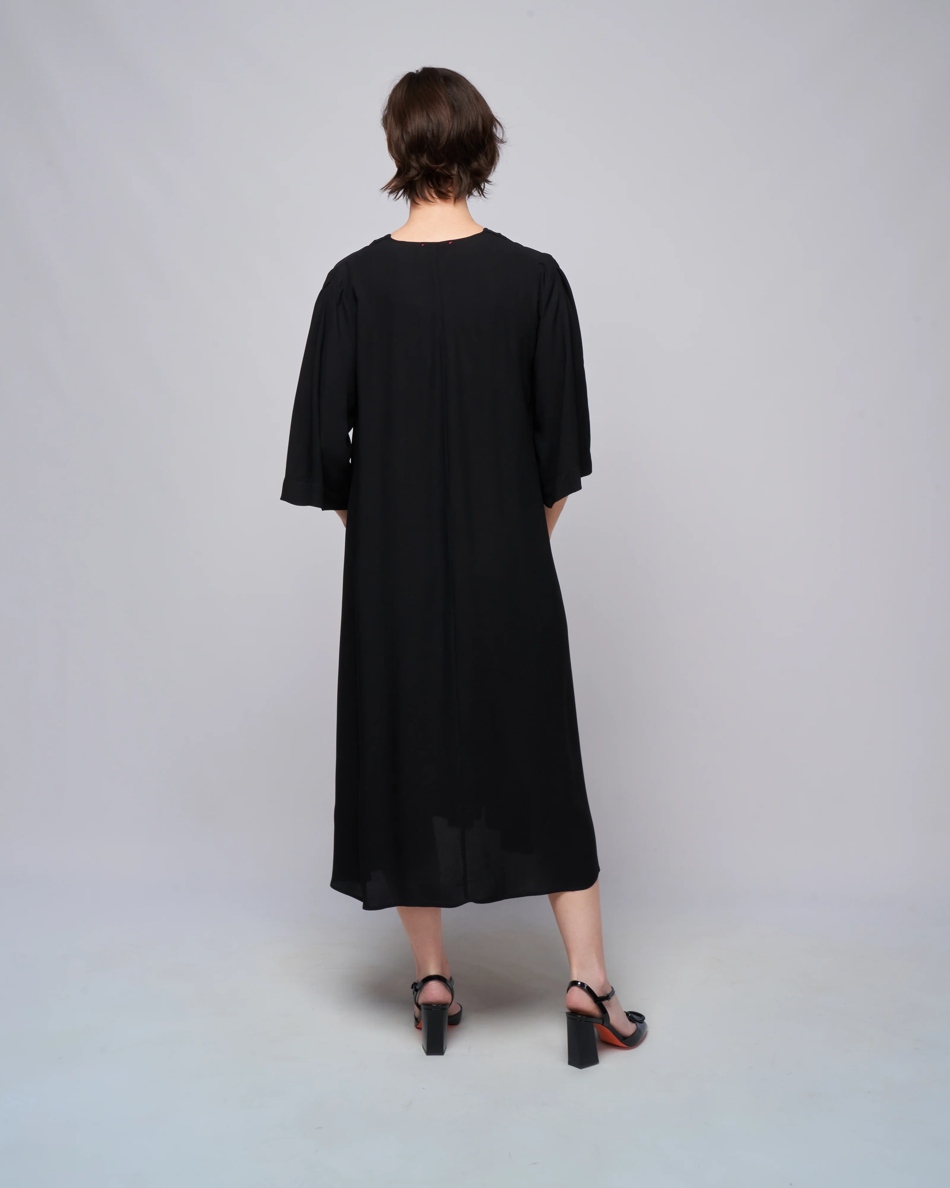 double georgette v neck dress - noir - Image 4