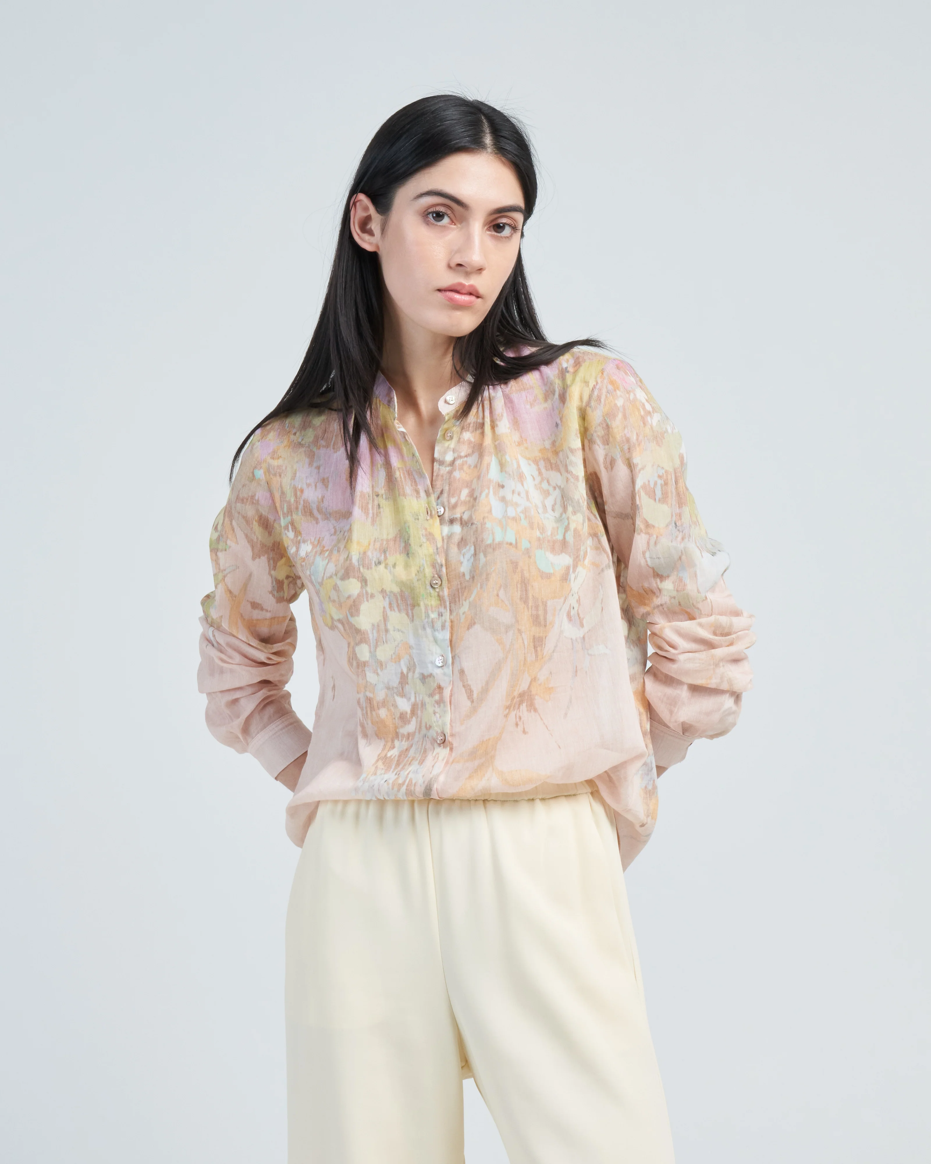 heaven print cotton silk voile grandfather shirt - Image 2