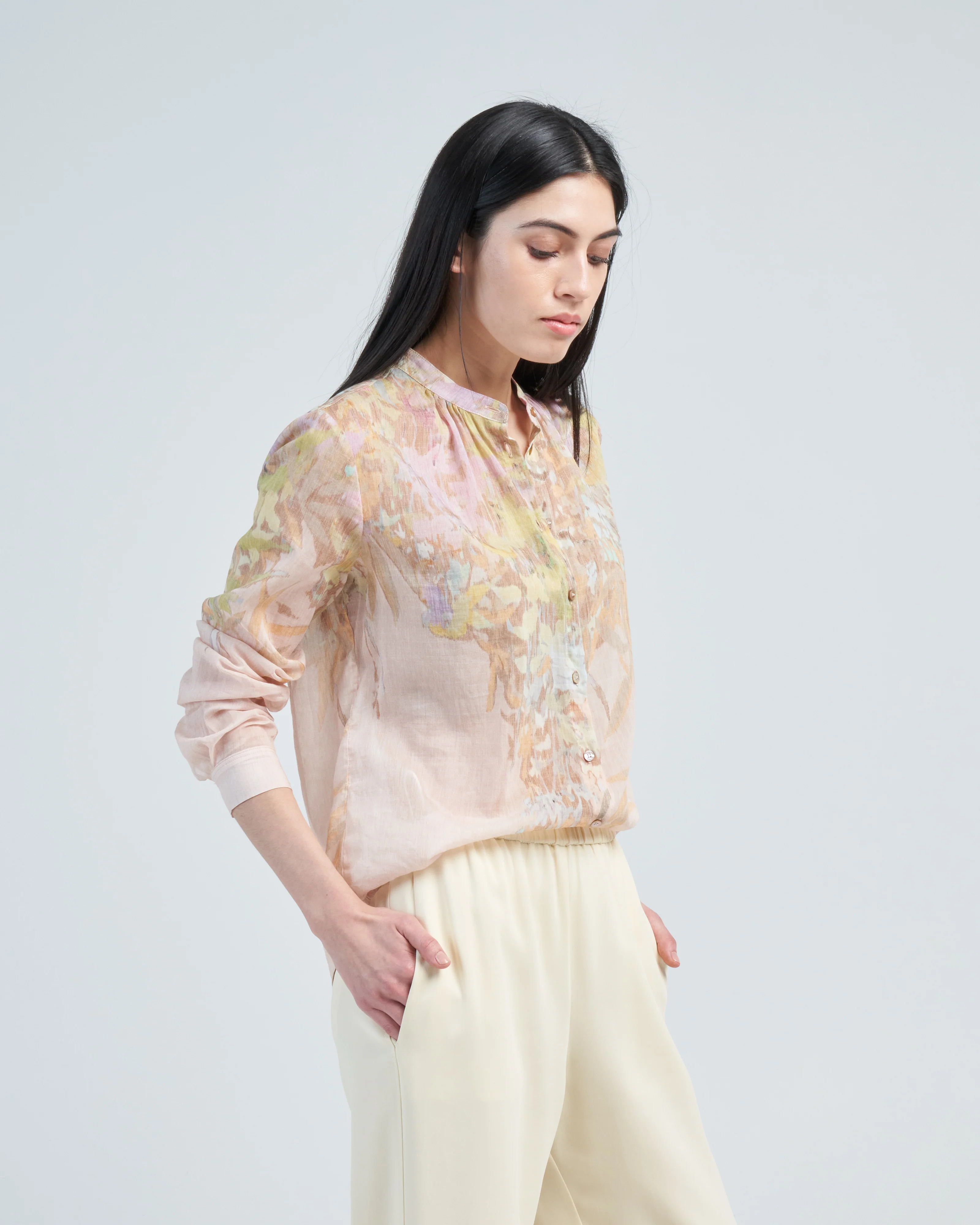 heaven print cotton silk voile grandfather shirt - Image 3